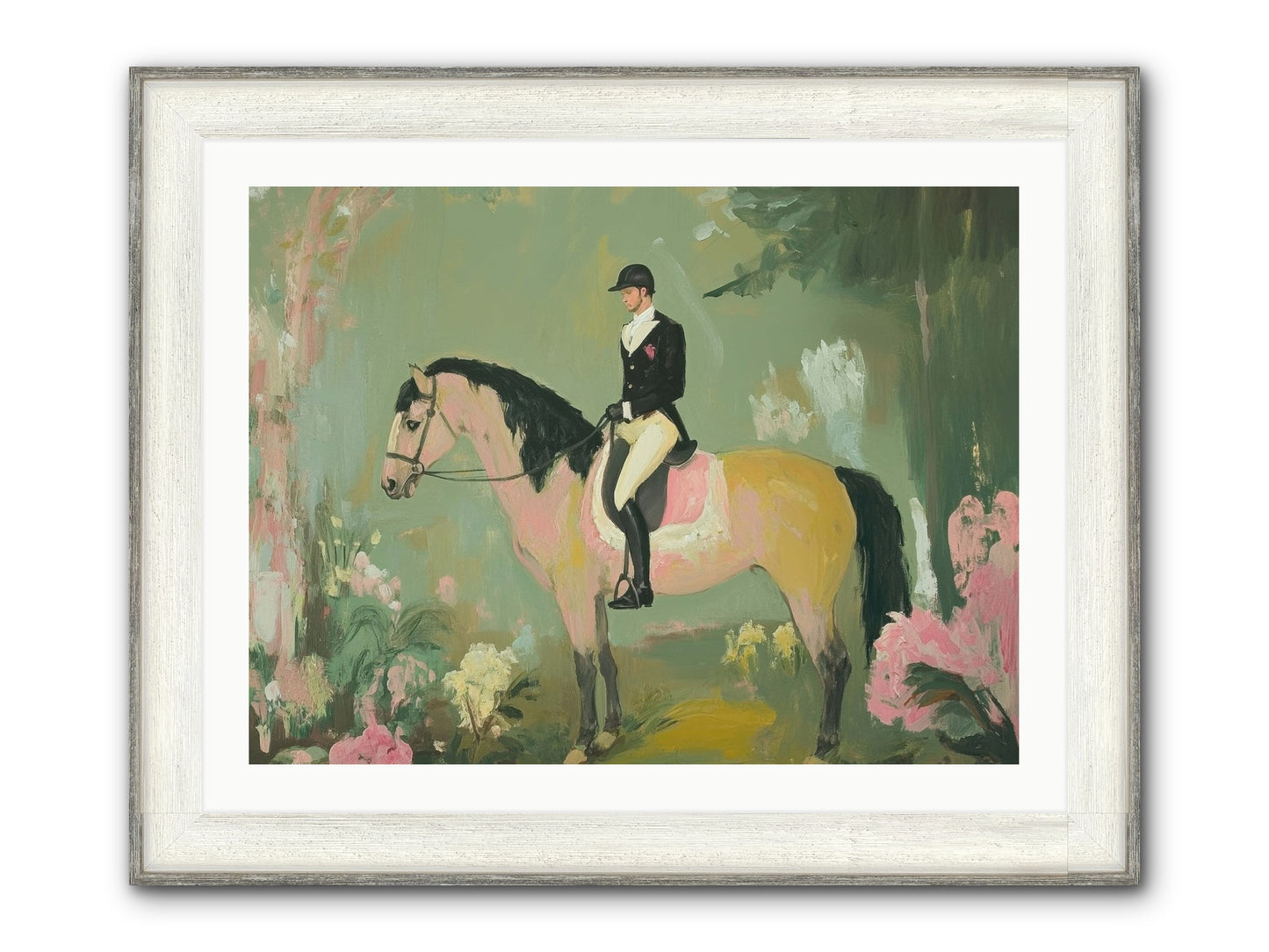 Evergreen Gallop Framed Print - Driftwood White 32x24