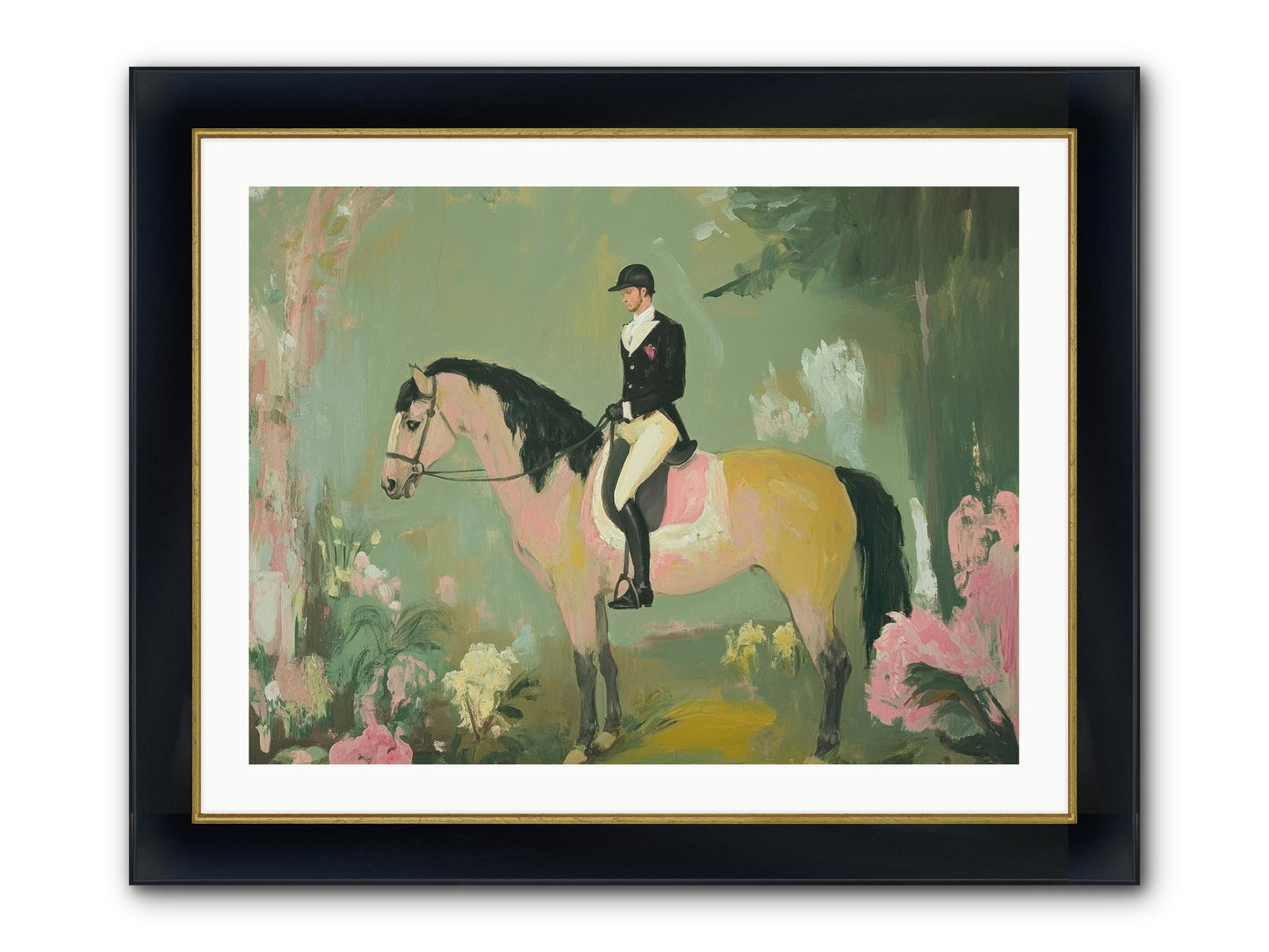 Evergreen Gallop Framed Print - Wide Black w/Gold 32x24