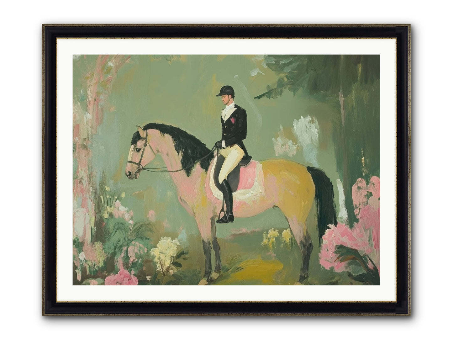 Evergreen Gallop Framed Print - Black & Gold 40x30