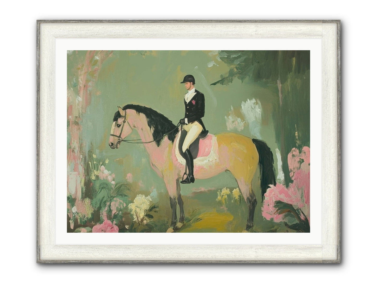 Evergreen Gallop Framed Print - Driftwood White 40x30