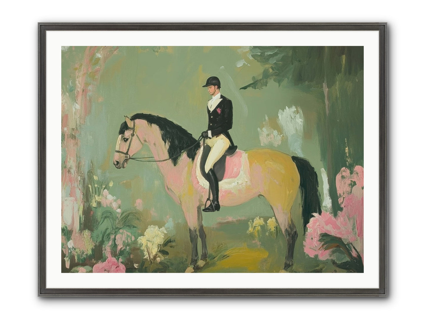 Evergreen Gallop Framed Print - Slimwoods Black/Silver 40x30