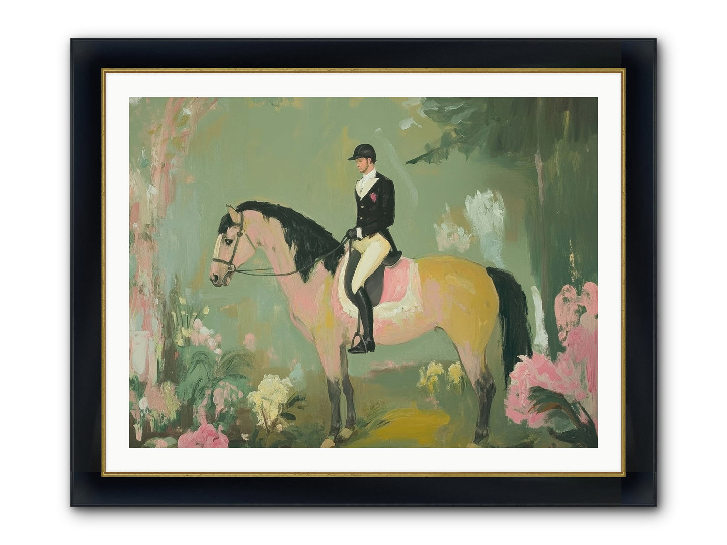 Evergreen Gallop Framed Print - Wide Black w/Gold 40x30