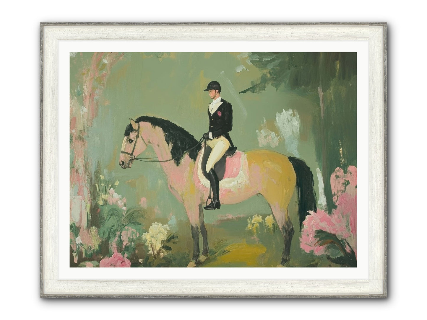 Evergreen Gallop Framed Print - Driftwood White 48x36
