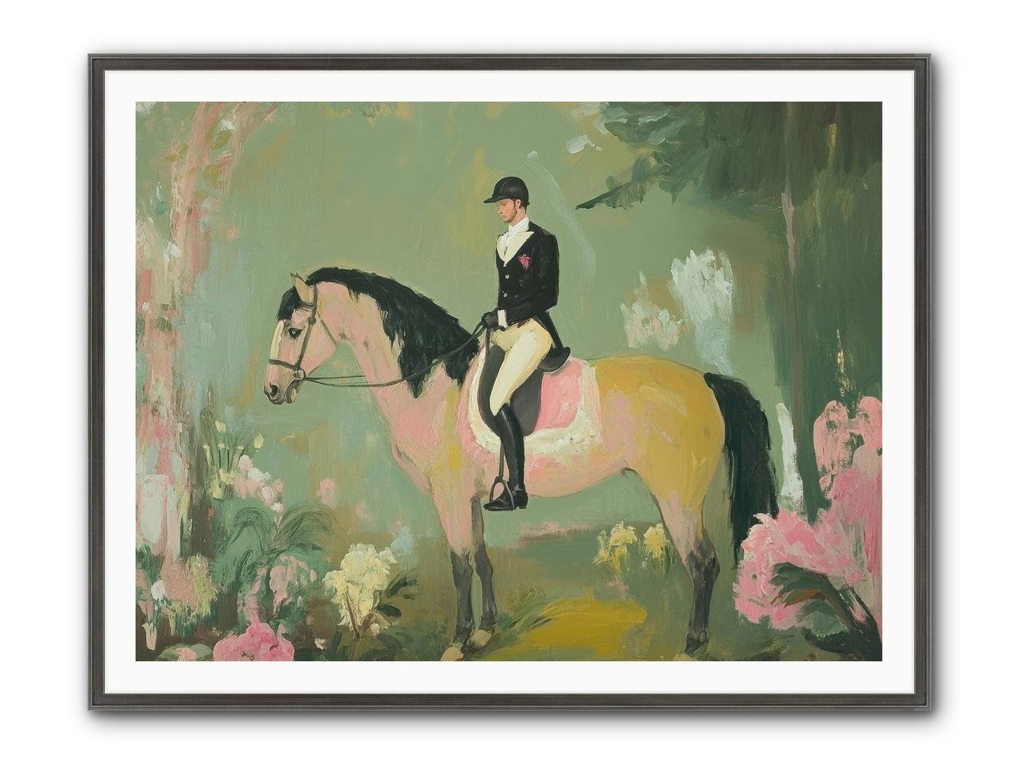 Evergreen Gallop Framed Print - Slimwoods Black/Silver 48x36