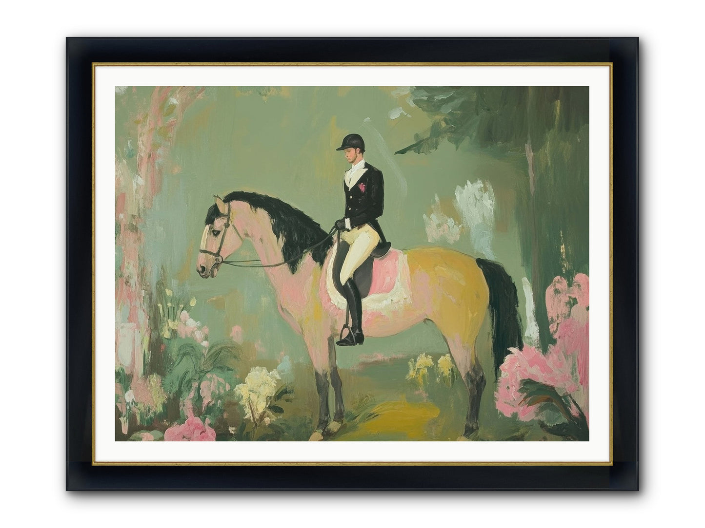 Evergreen Gallop Framed Print - Wide Black w/Gold 48x36