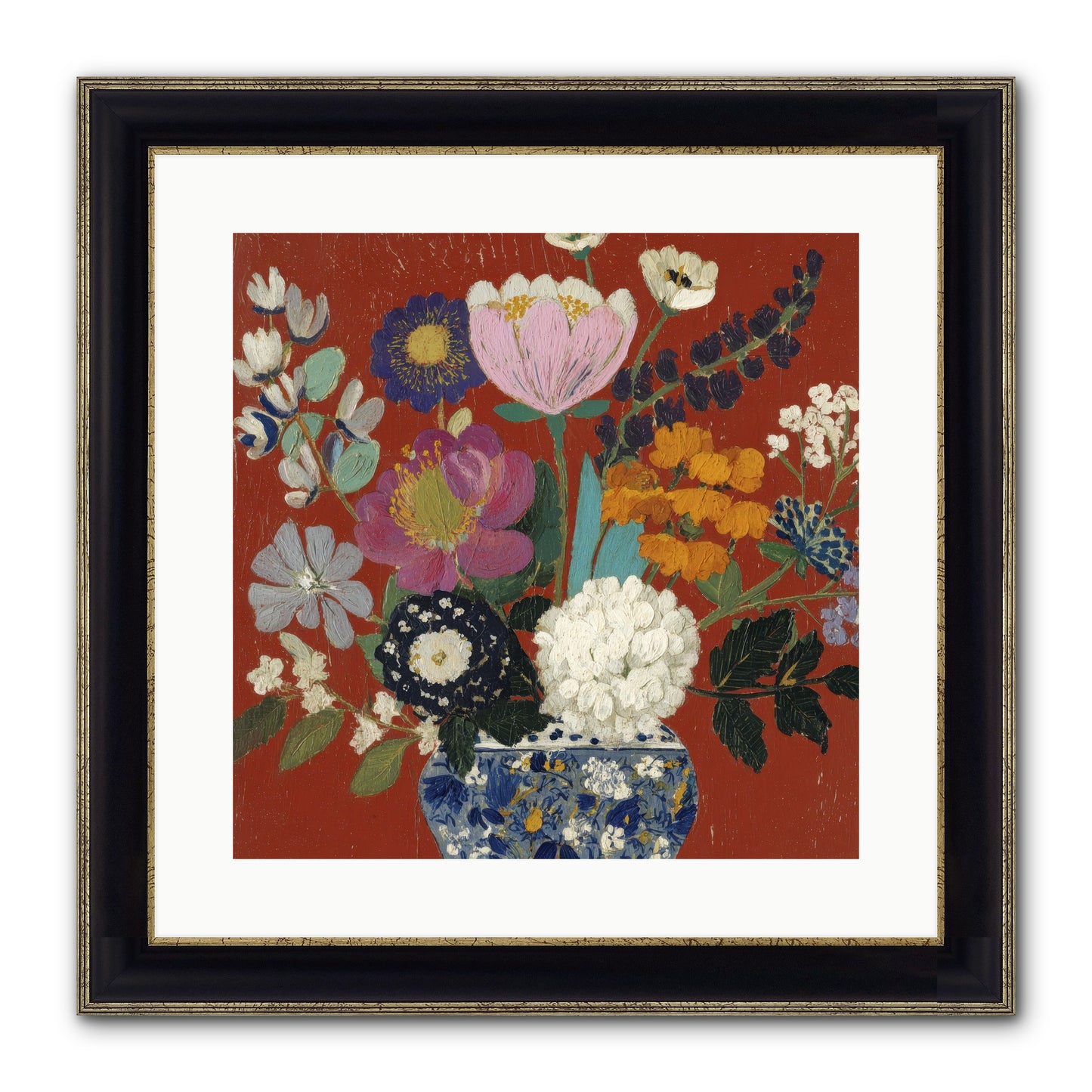 Everything In Bloom Framed Print - Black & Gold 16x16