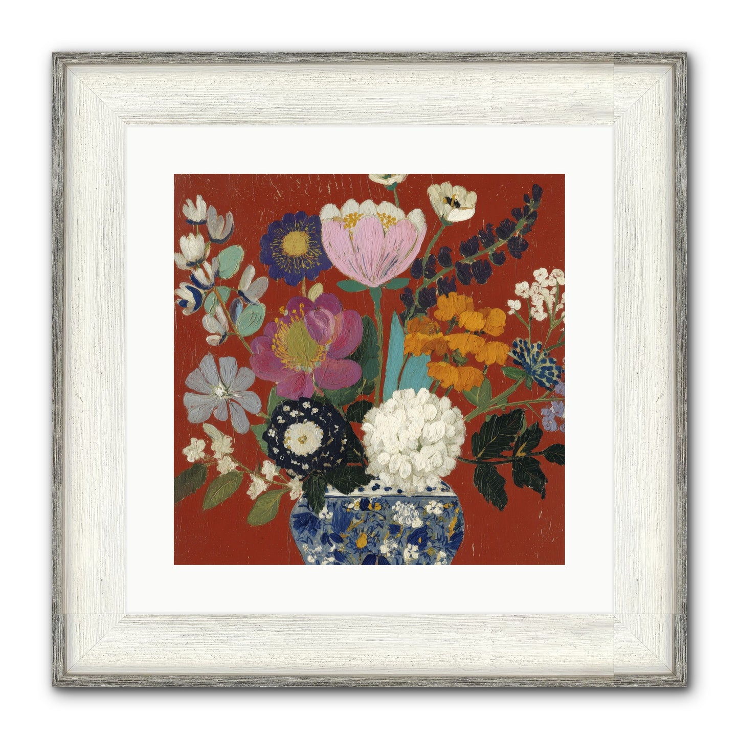 Everything In Bloom Framed Print - Driftwood White 16x16