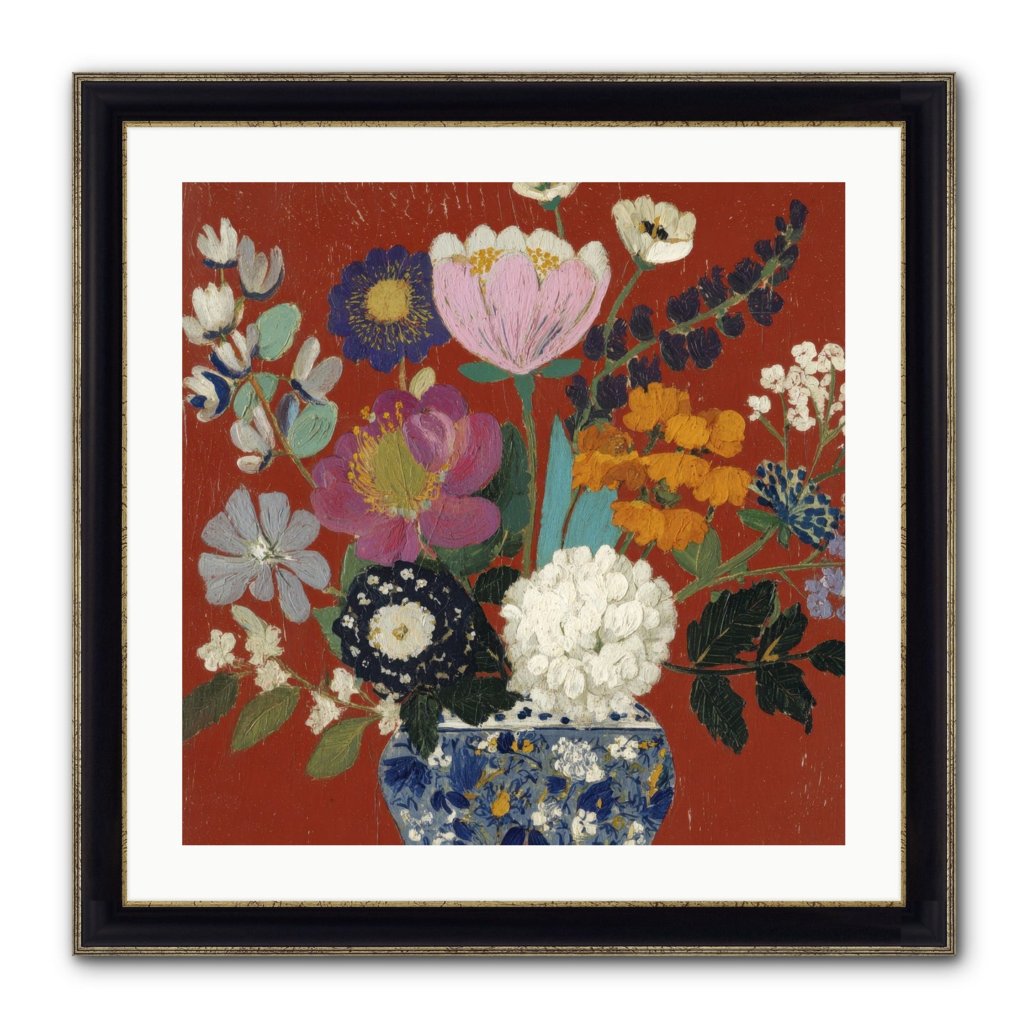 Everything In Bloom Framed Print - Black & Gold 24x24