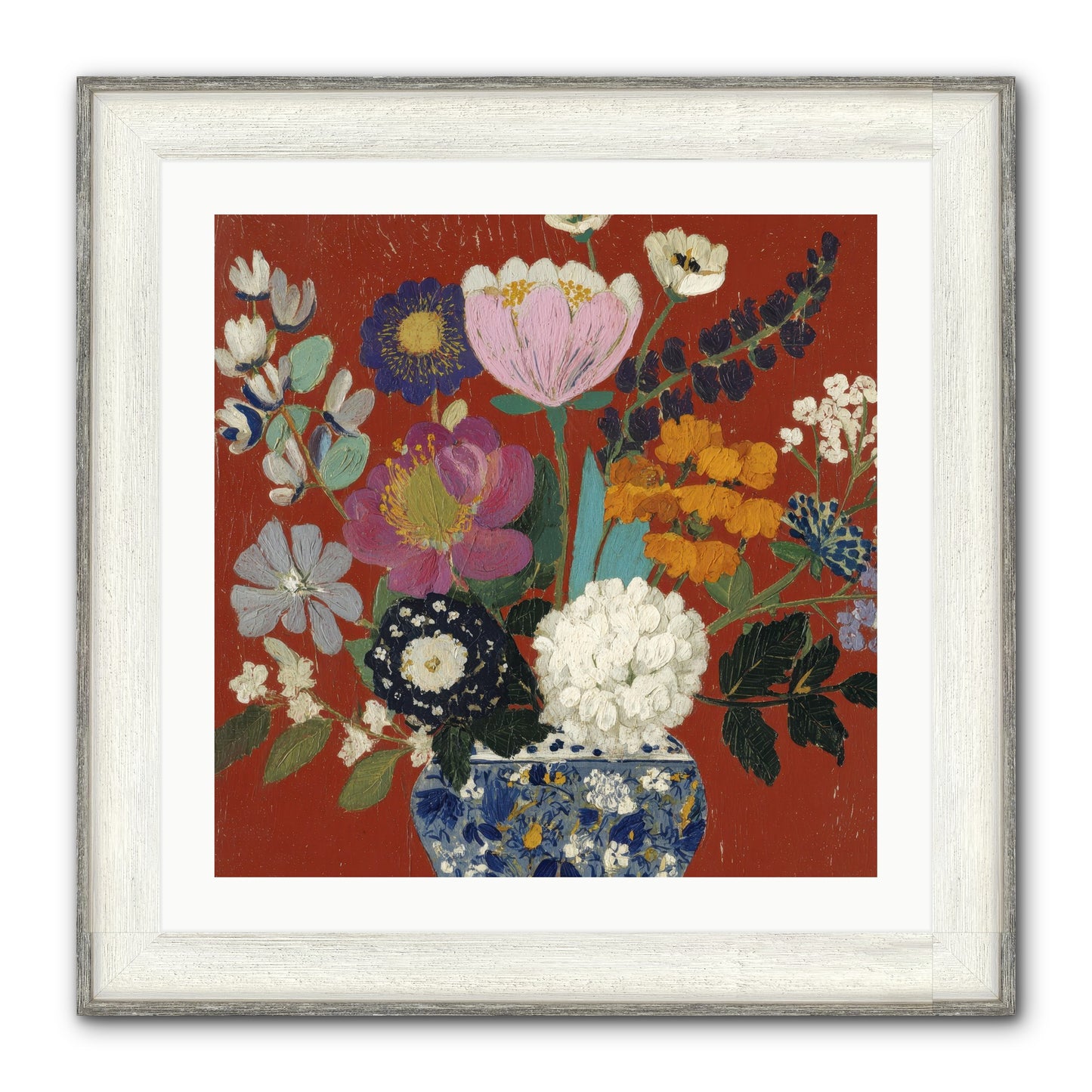 Everything In Bloom Framed Print - Driftwood White 24x24