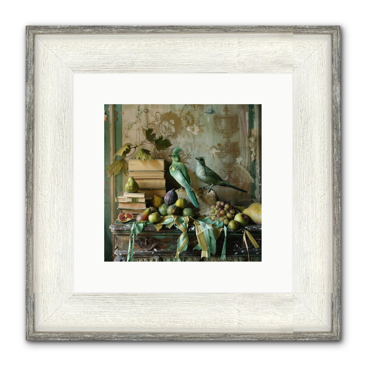 Feathered Tales Untold Framed Print - Driftwood White 10x10