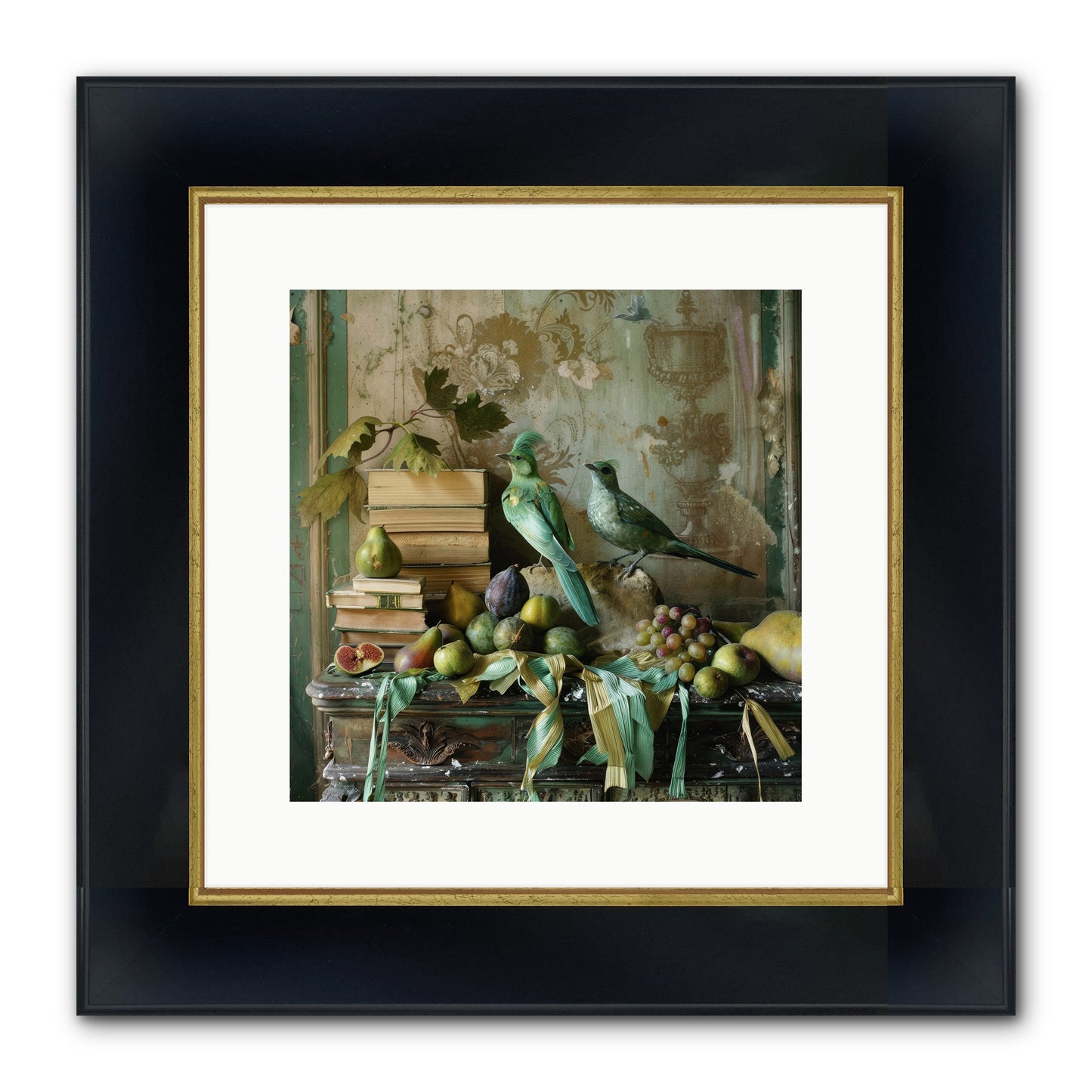 Feathered Tales Untold Framed Print - Wide Black w/Gold 12x12