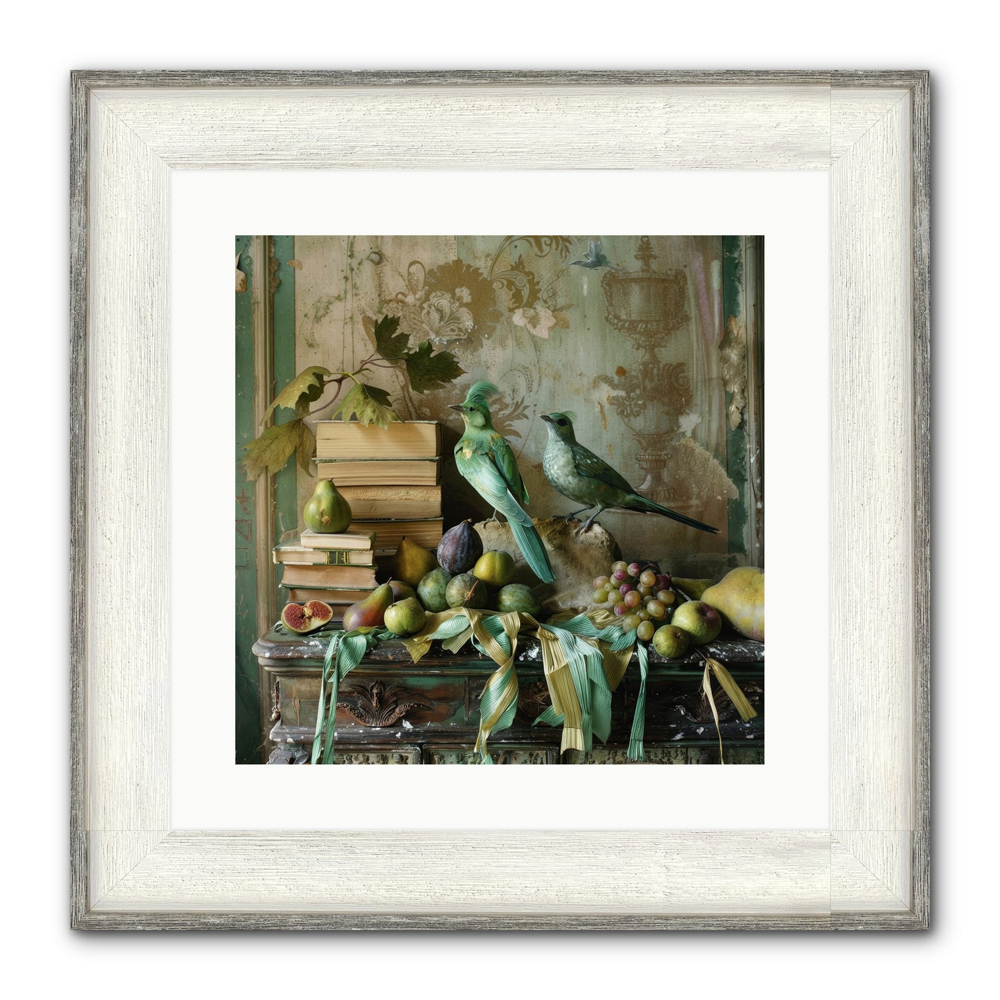 Feathered Tales Untold Framed Print - Driftwood White 16x16