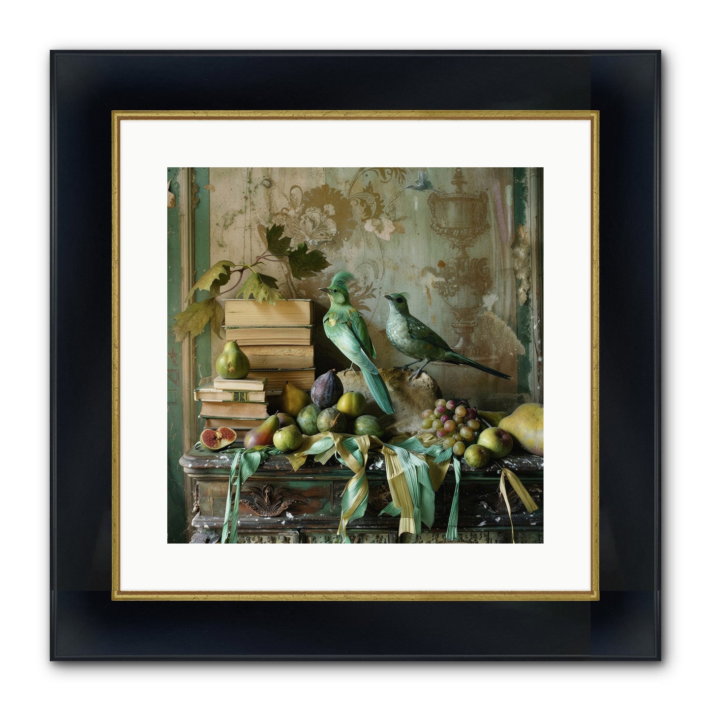 Feathered Tales Untold Framed Print - Wide Black w/Gold 16x16
