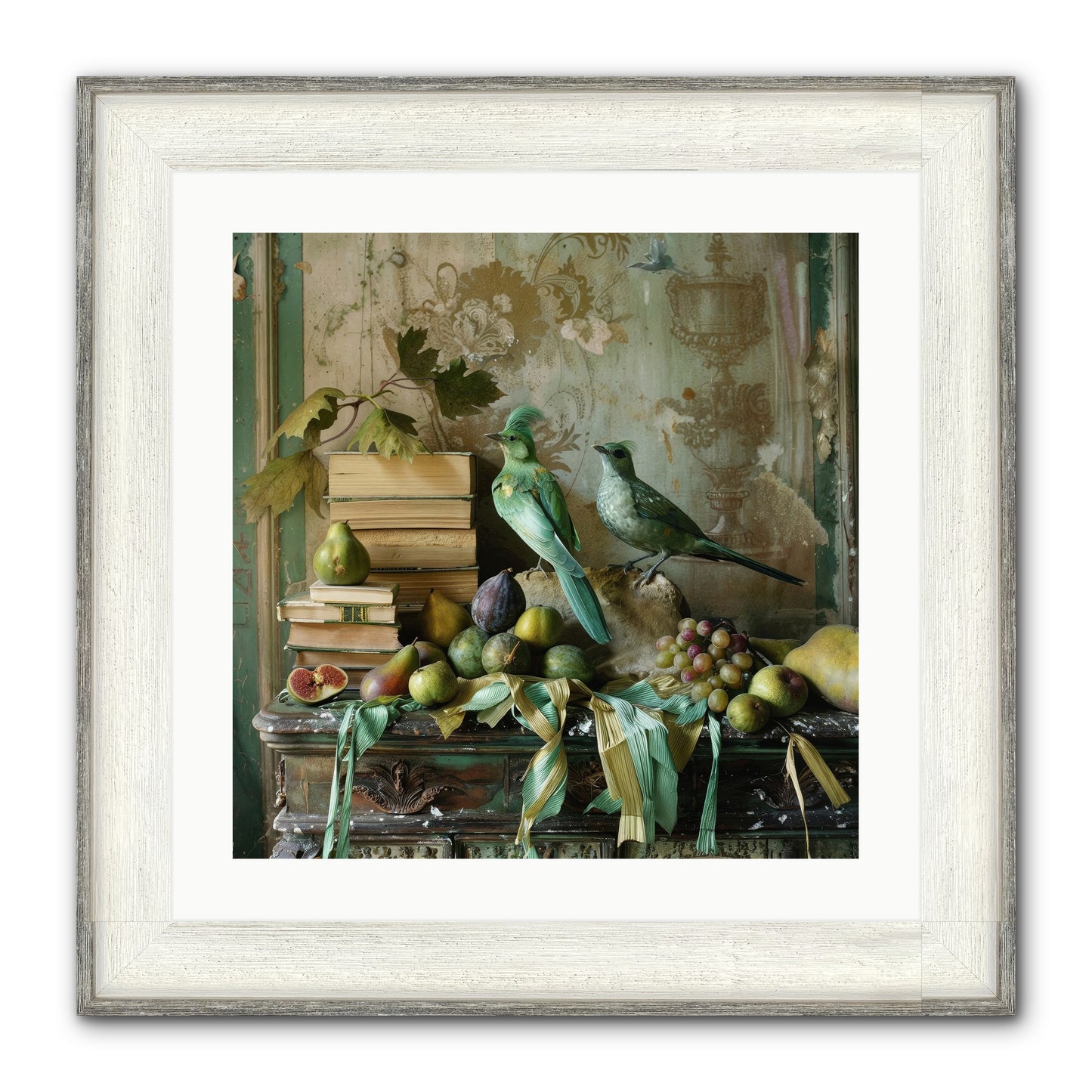 Feathered Tales Untold Framed Print - Driftwood White 20x20