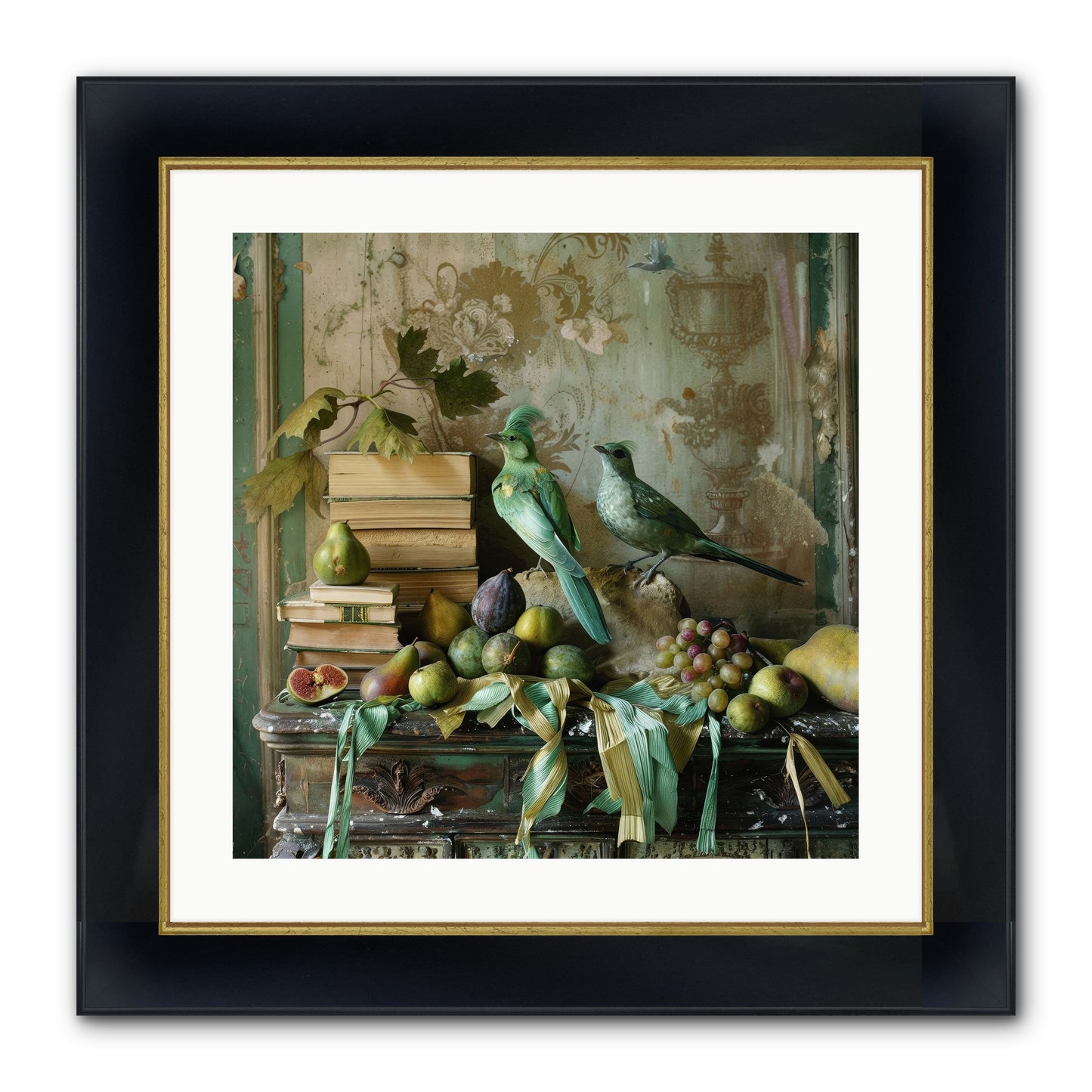 Feathered Tales Untold Framed Print - Wide Black w/Gold 20x20
