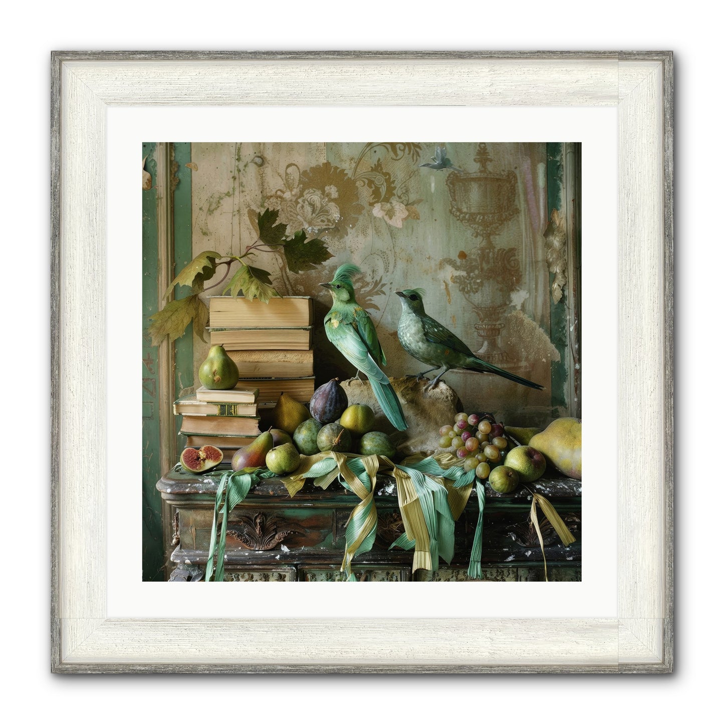 Feathered Tales Untold Framed Print - Driftwood White 24x24