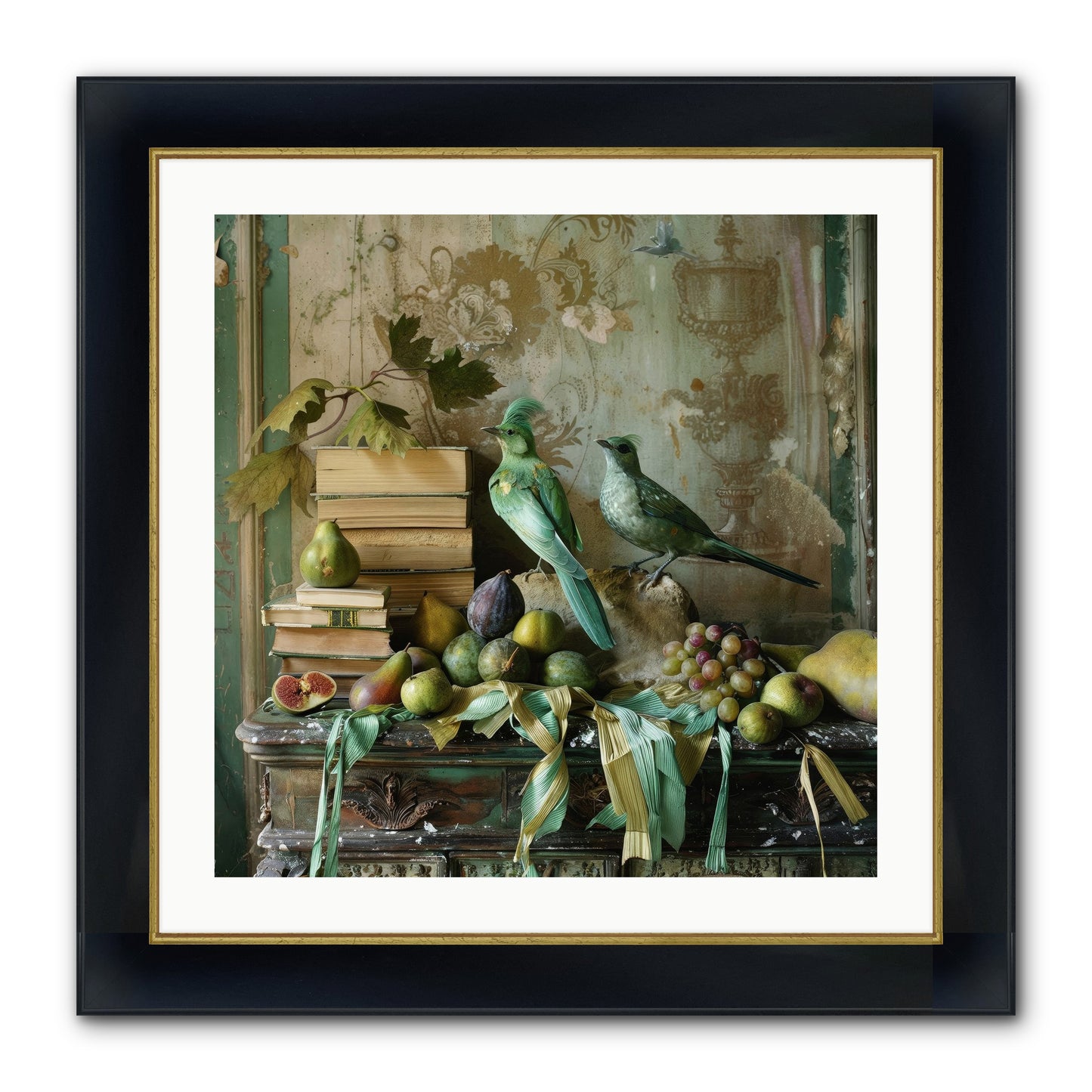 Feathered Tales Untold Framed Print - Wide Black w/Gold 24x24