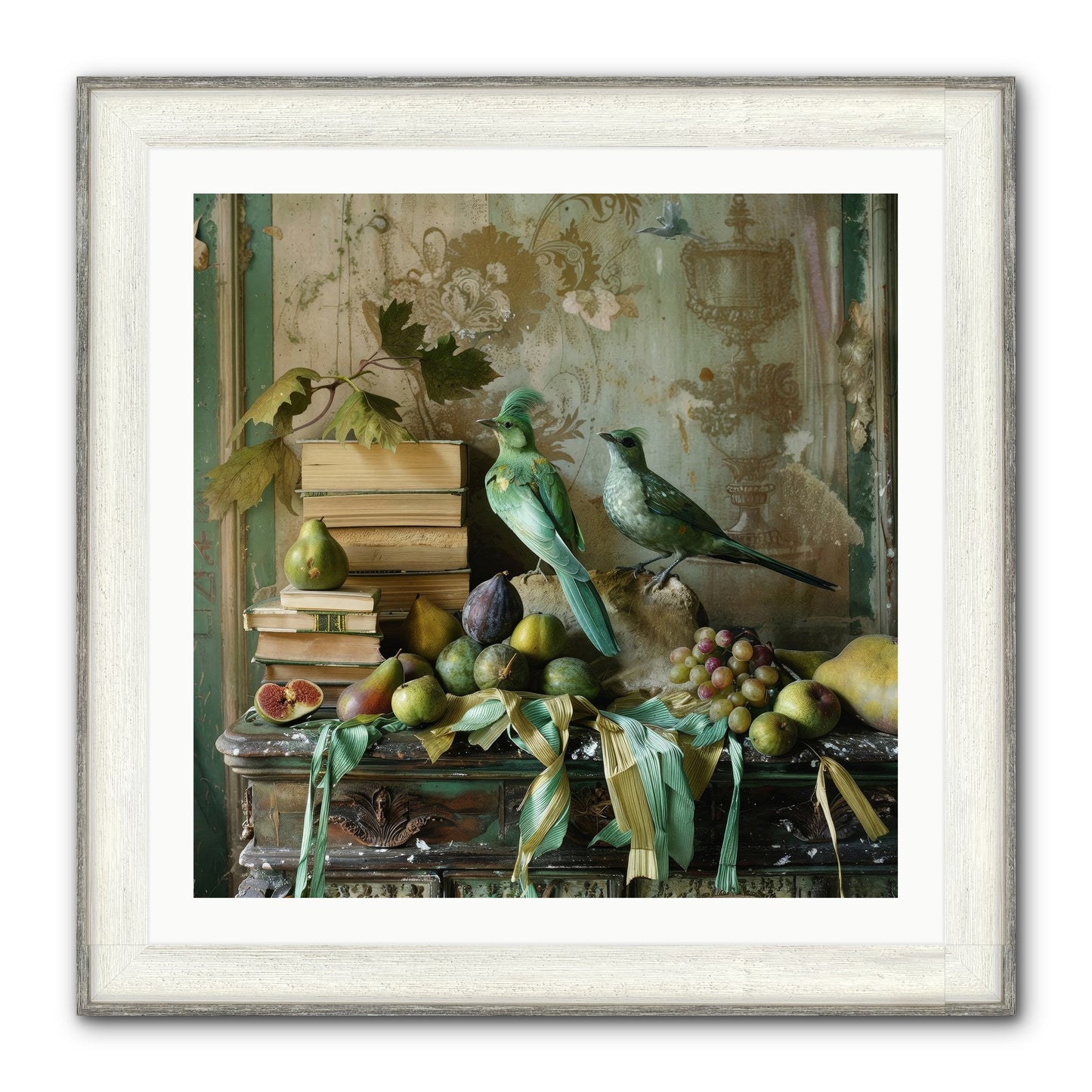 Feathered Tales Untold Framed Print - Driftwood White 30x30