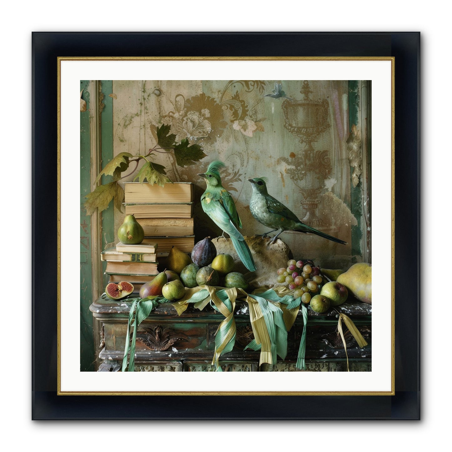 Feathered Tales Untold Framed Print - Wide Black w/Gold 30x30