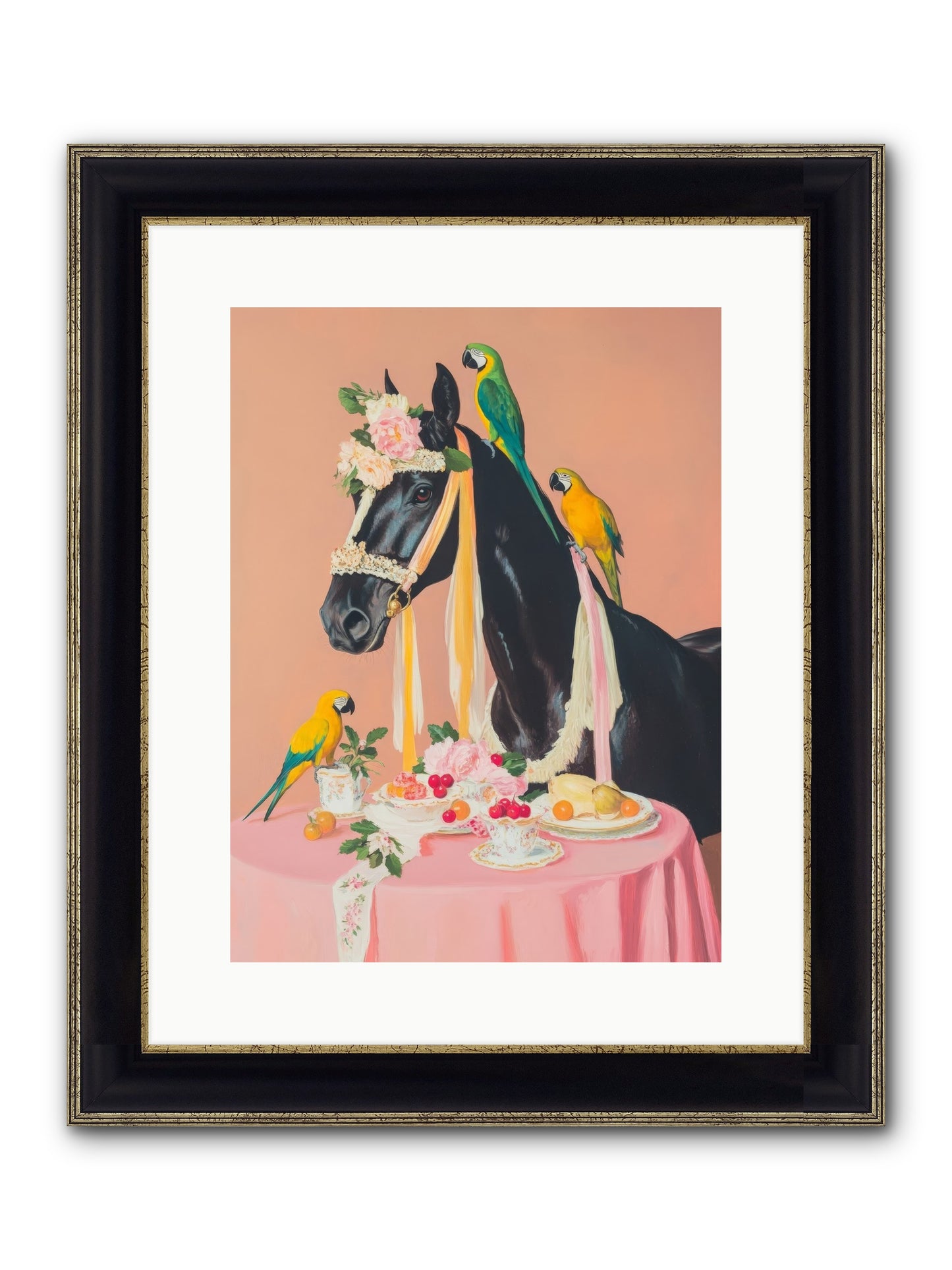Feathers & Bridle Brigade Framed Print - Black & Gold 12x16