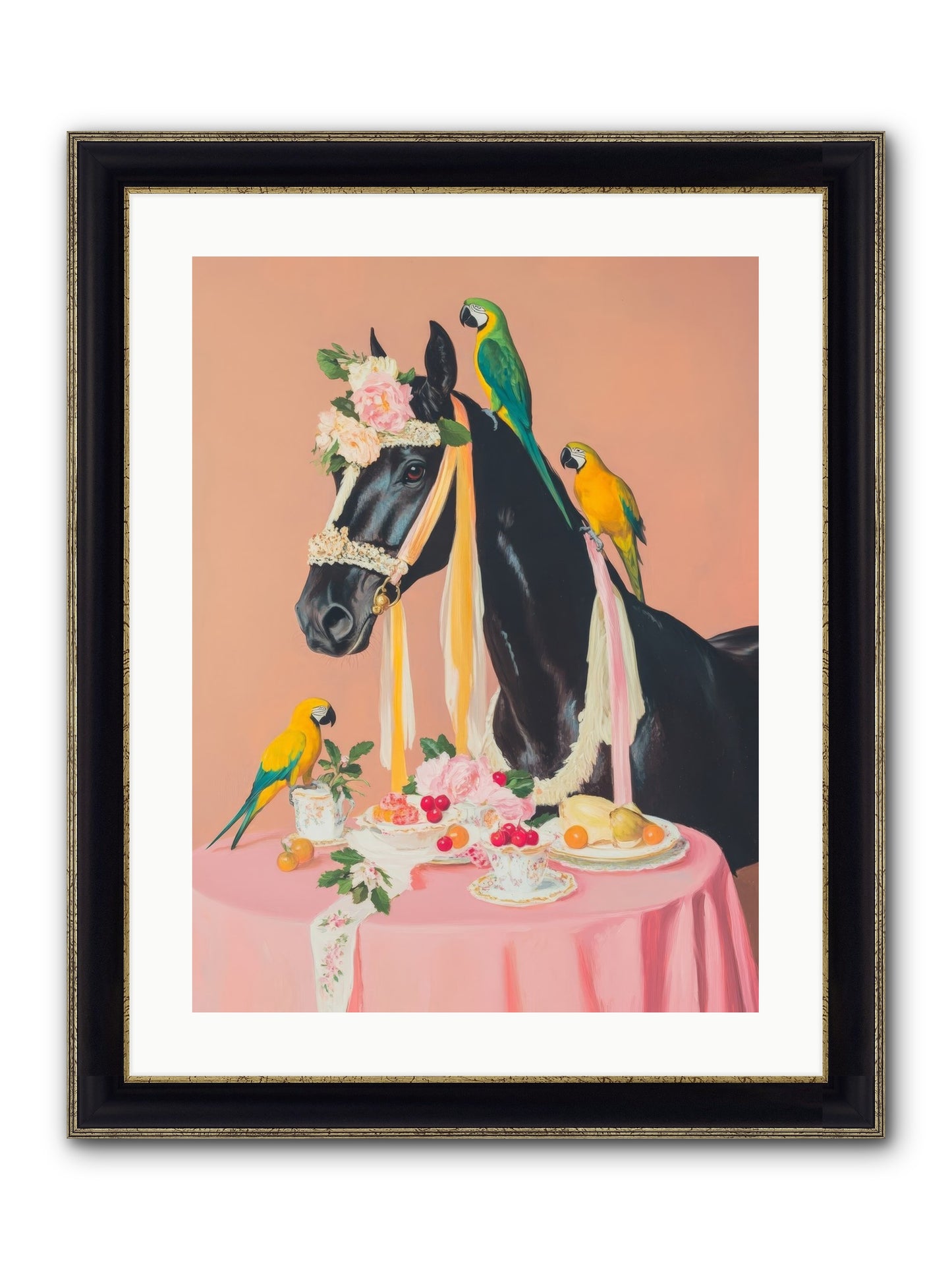 Feathers & Bridle Brigade Framed Print - Black & Gold 18x24