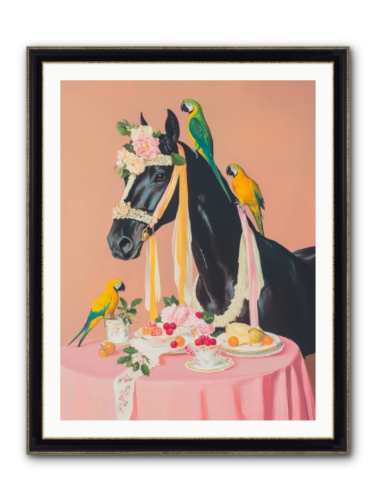 Feathers & Bridle Brigade Framed Print - Black & Gold 30x40