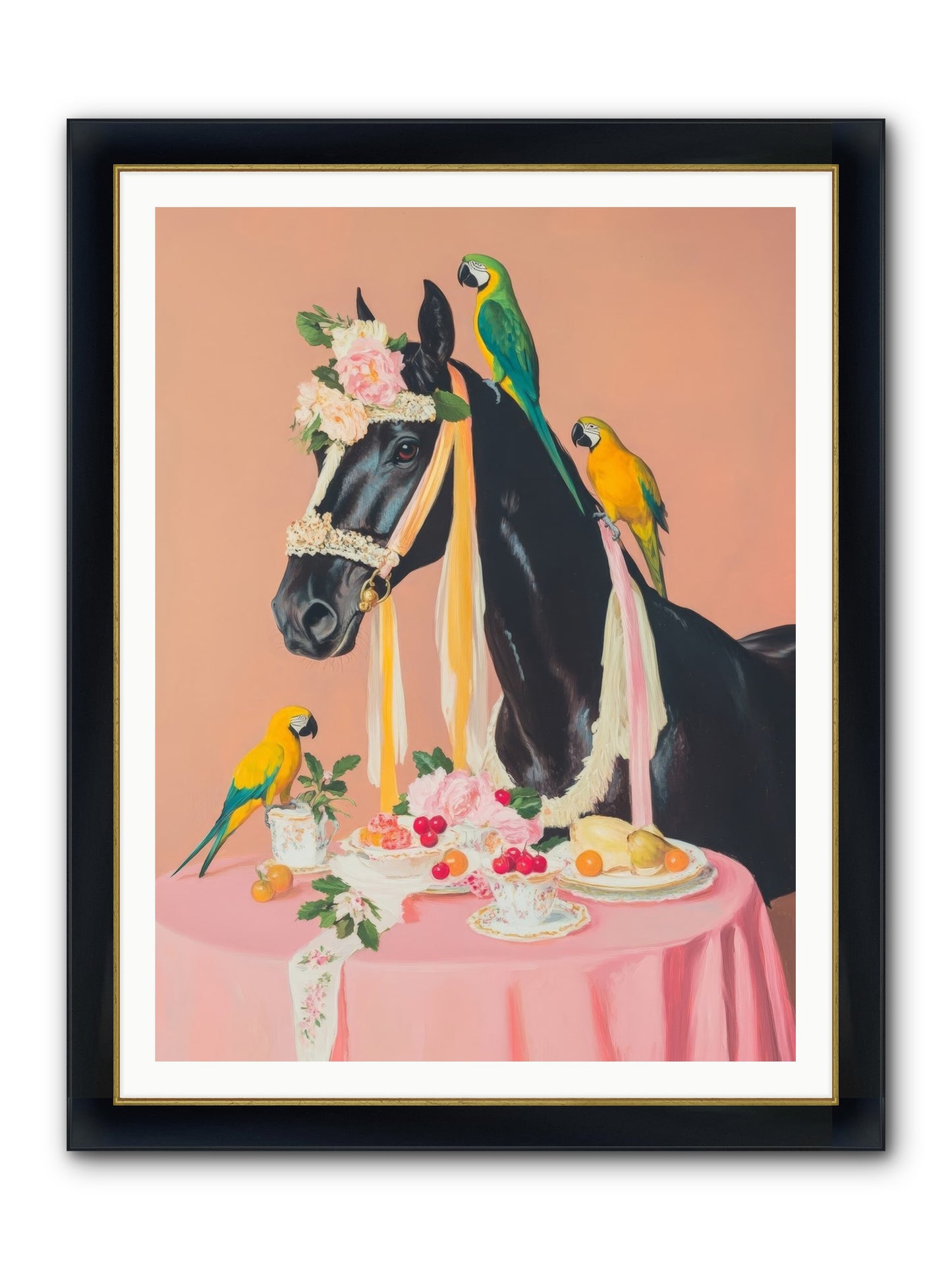 Feathers & Bridle Brigade Framed Print - Wide Black w/Gold 36x48