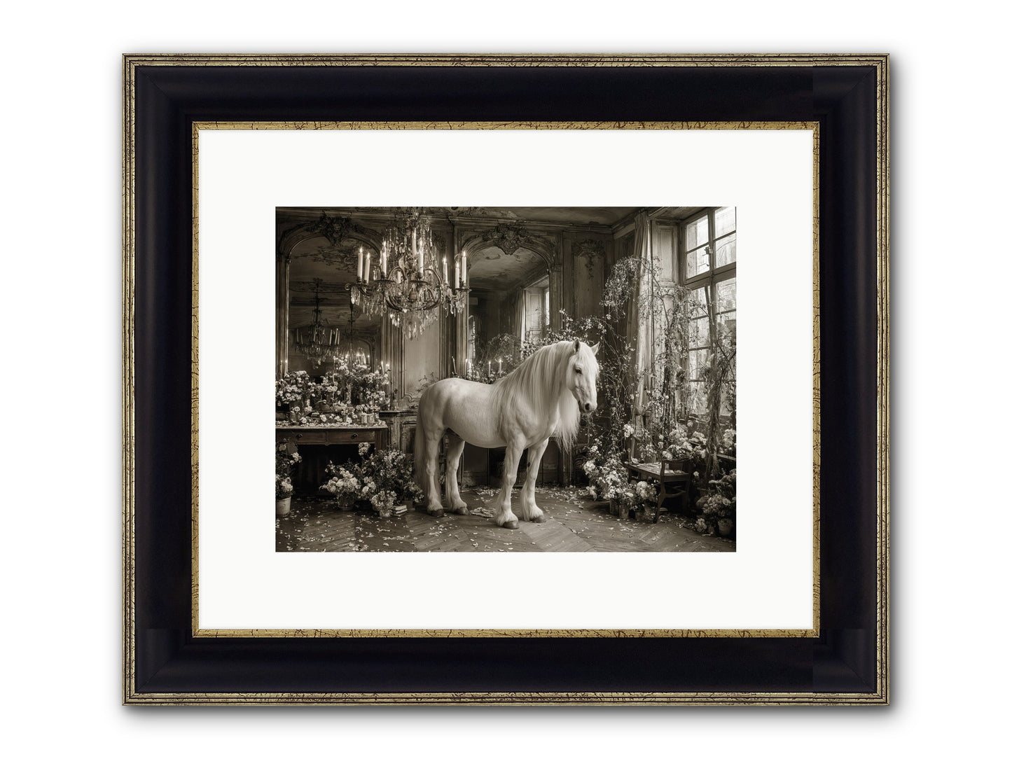Fieldstone Parlor Framed Print - Black & Gold 12x9