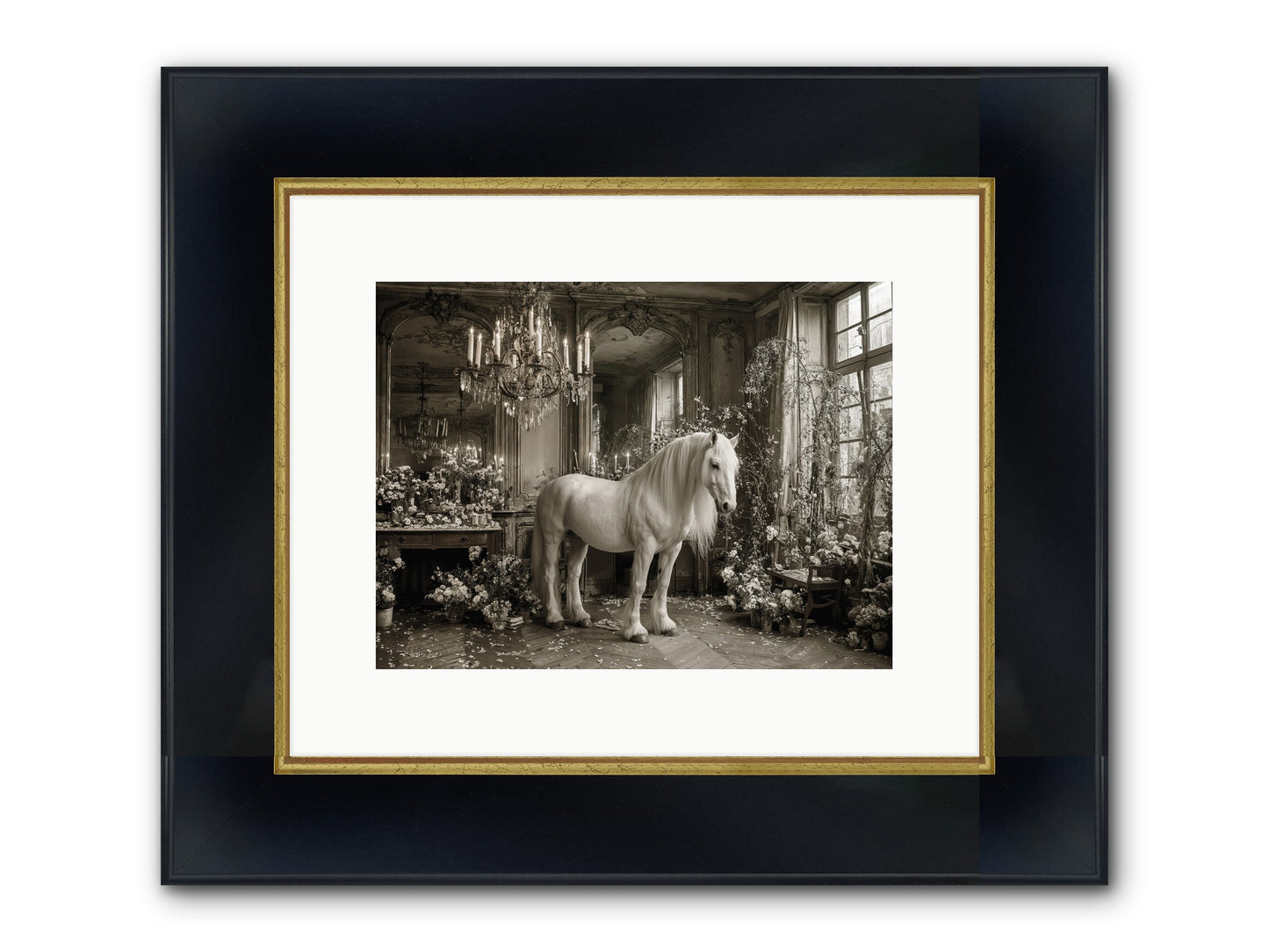 Fieldstone Parlor Framed Print - Wide Black w/Gold 12x9