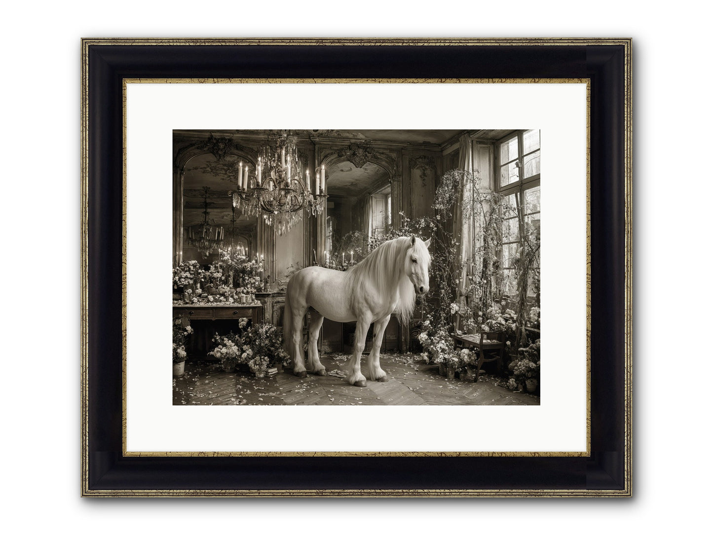 Fieldstone Parlor Framed Print - Black & Gold 16x12