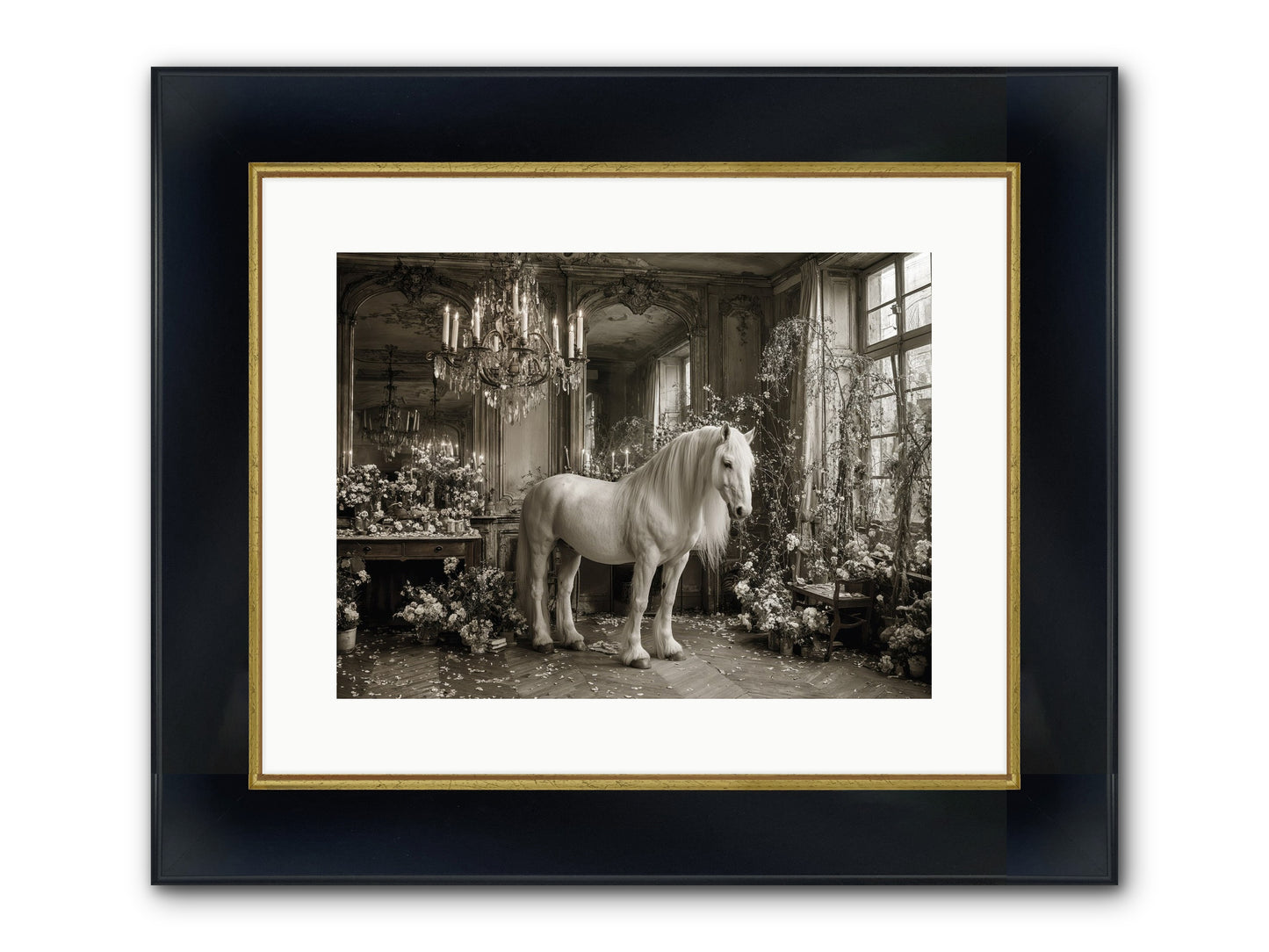 Fieldstone Parlor Framed Print - Wide Black w/Gold 16x12