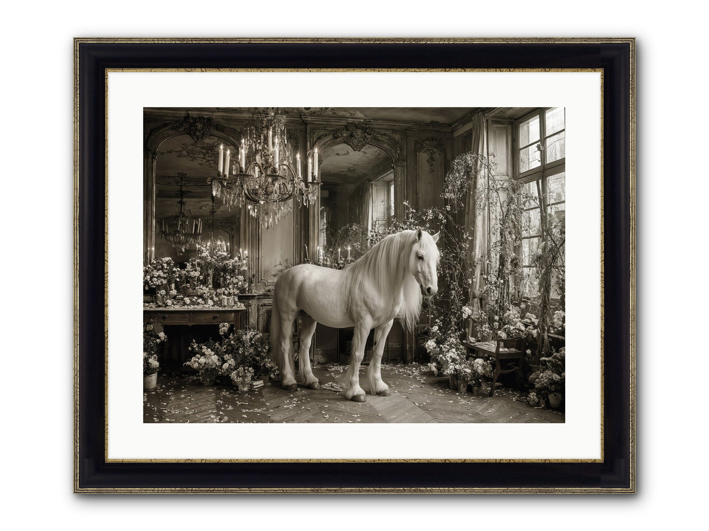 Fieldstone Parlor Framed Print - Black & Gold 24x18