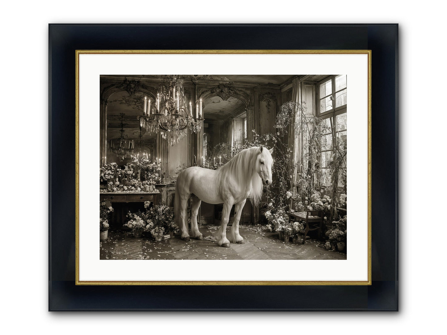 Fieldstone Parlor Framed Print - Wide Black w/Gold 24x18