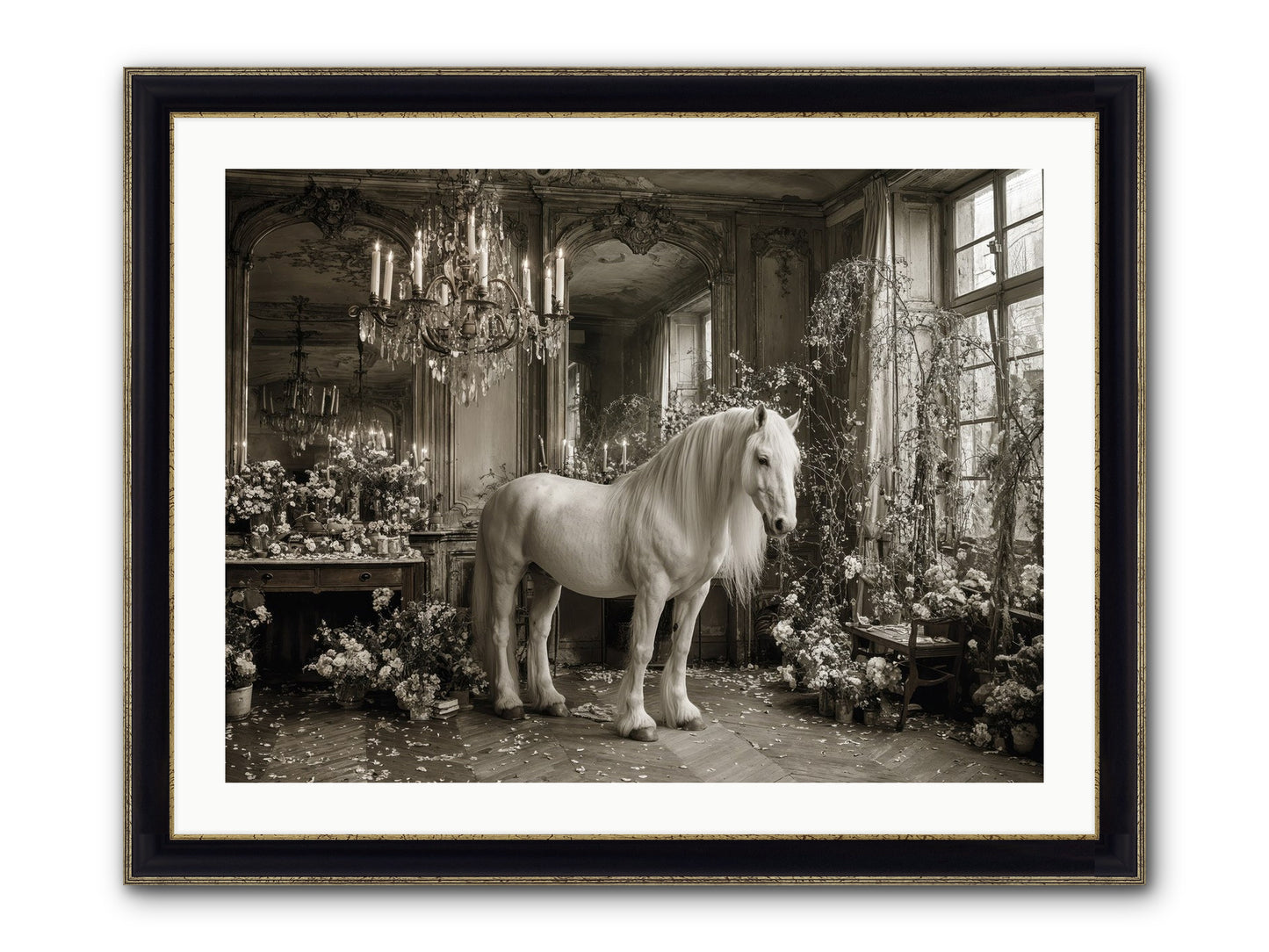 Fieldstone Parlor Framed Print - Black & Gold 32x24