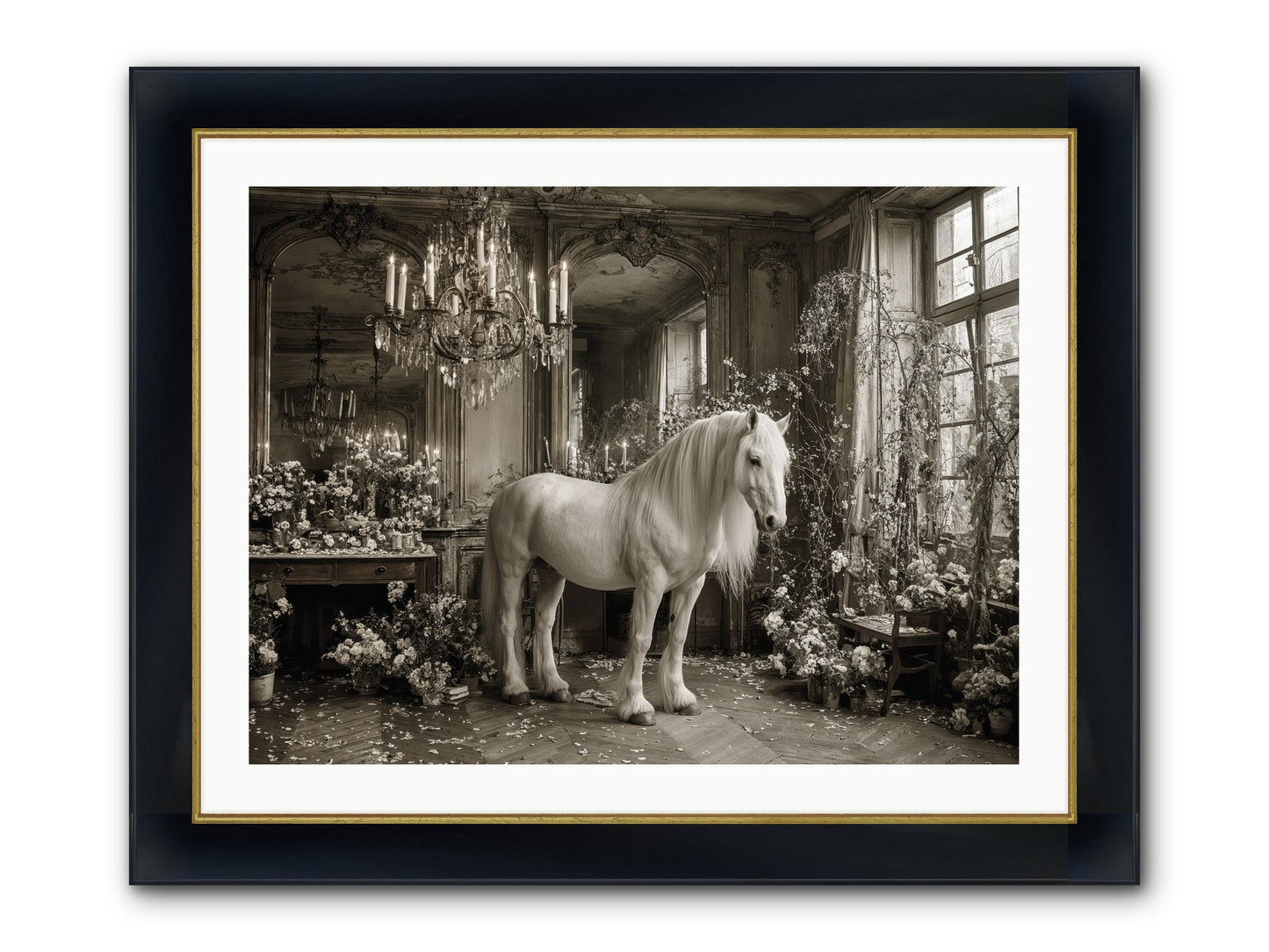 Fieldstone Parlor Framed Print - Wide Black w/Gold 32x24