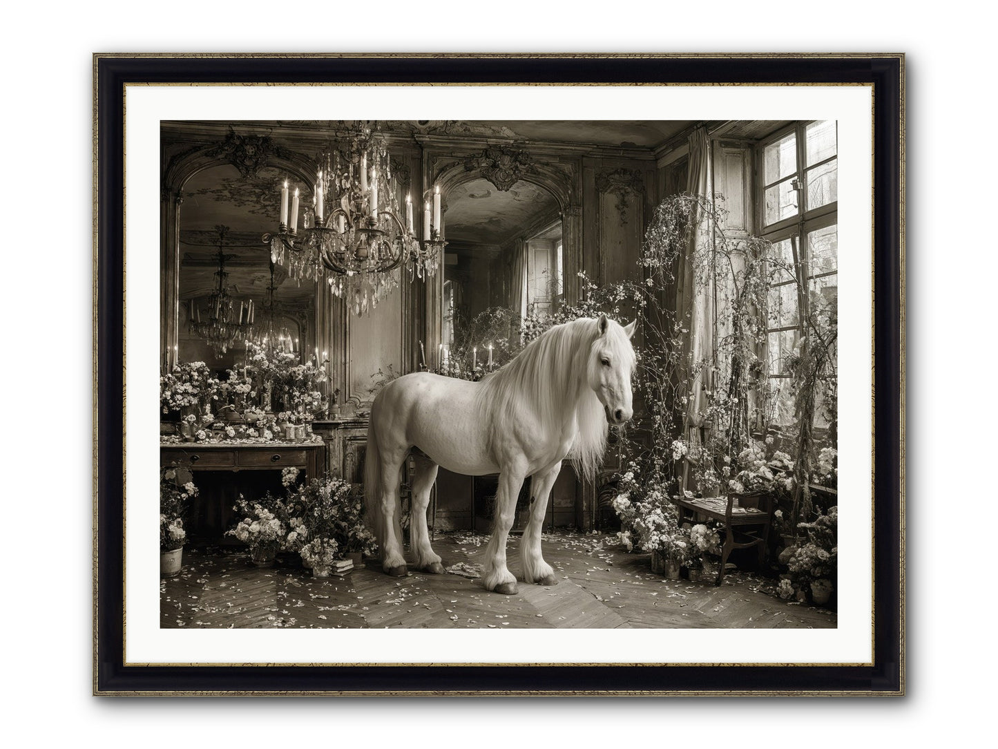 Fieldstone Parlor Framed Print - Black & Gold 40x30