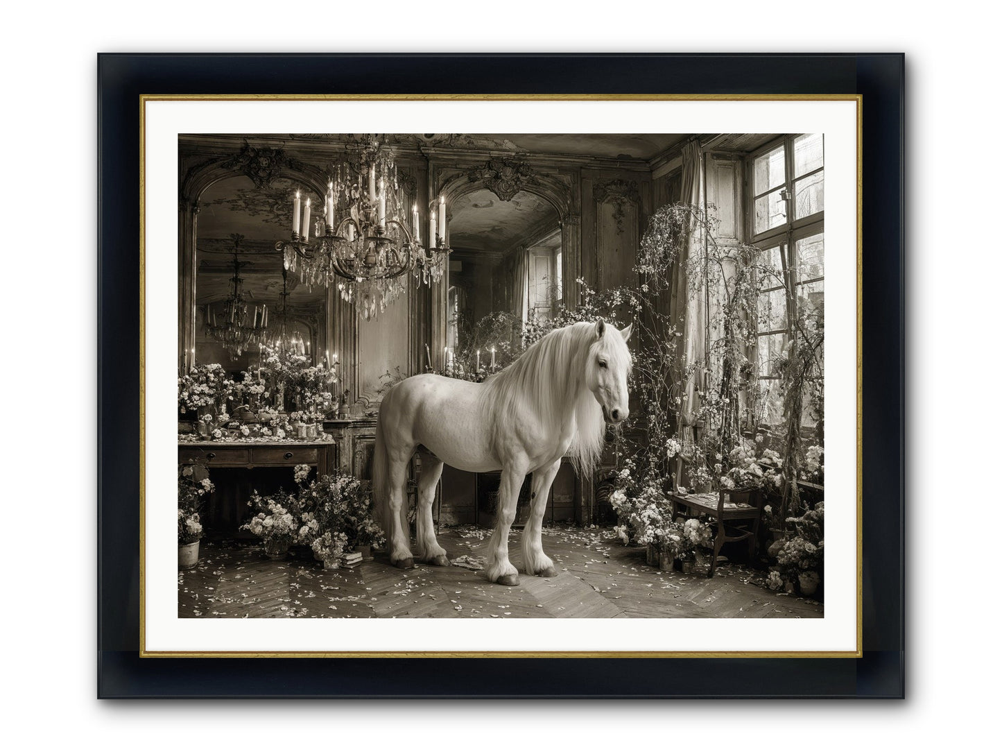 Fieldstone Parlor Framed Print - Wide Black w/Gold 40x30