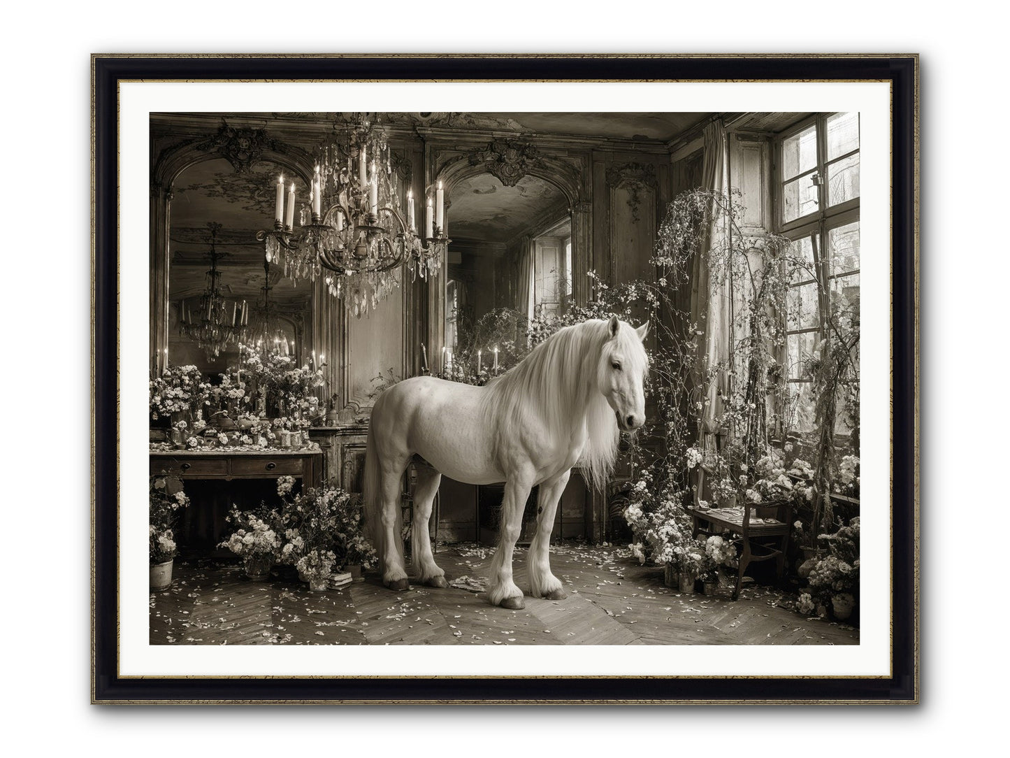 Fieldstone Parlor Framed Print - Black & Gold 48x36