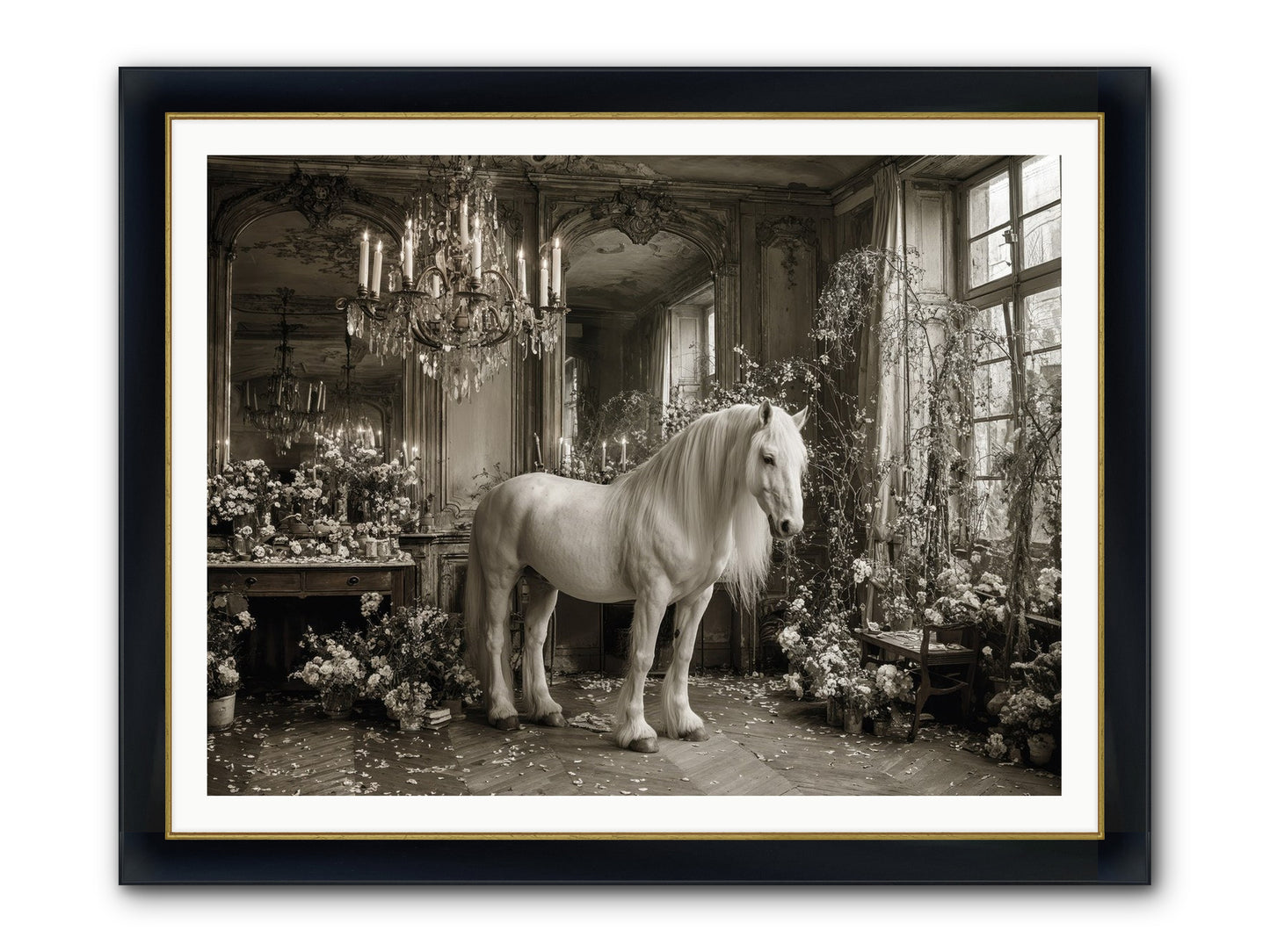 Fieldstone Parlor Framed Print - Wide Black w/Gold 48x36