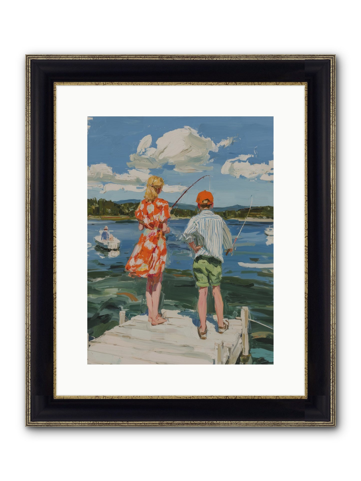 First Light Fisher Framed Print - Black & Gold 12x16