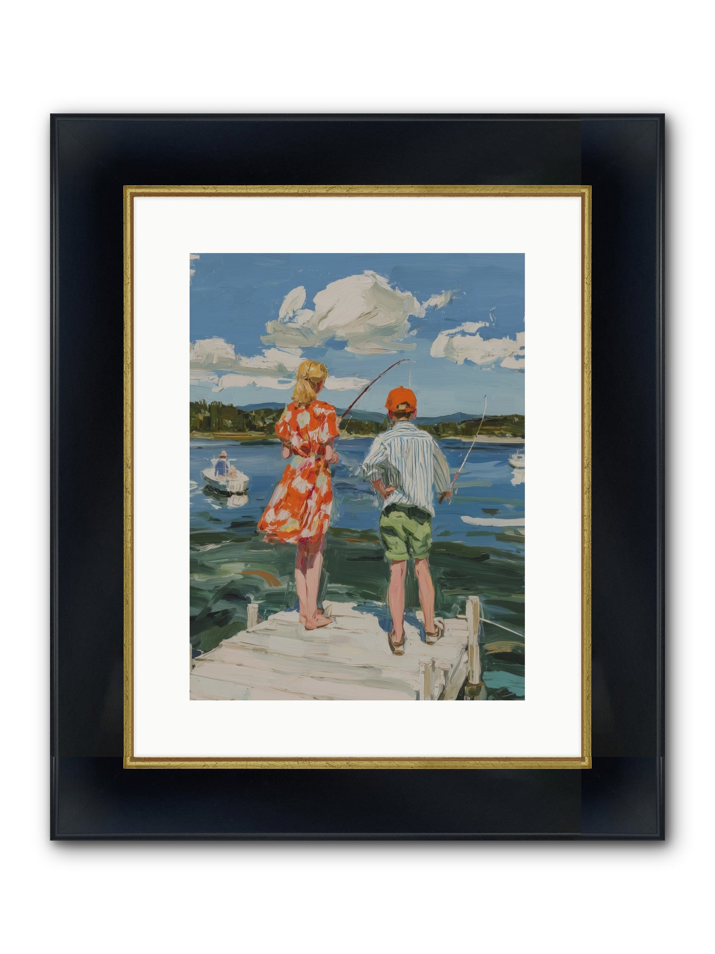 First Light Fisher Framed Print - Wide Black w/Gold 12x16