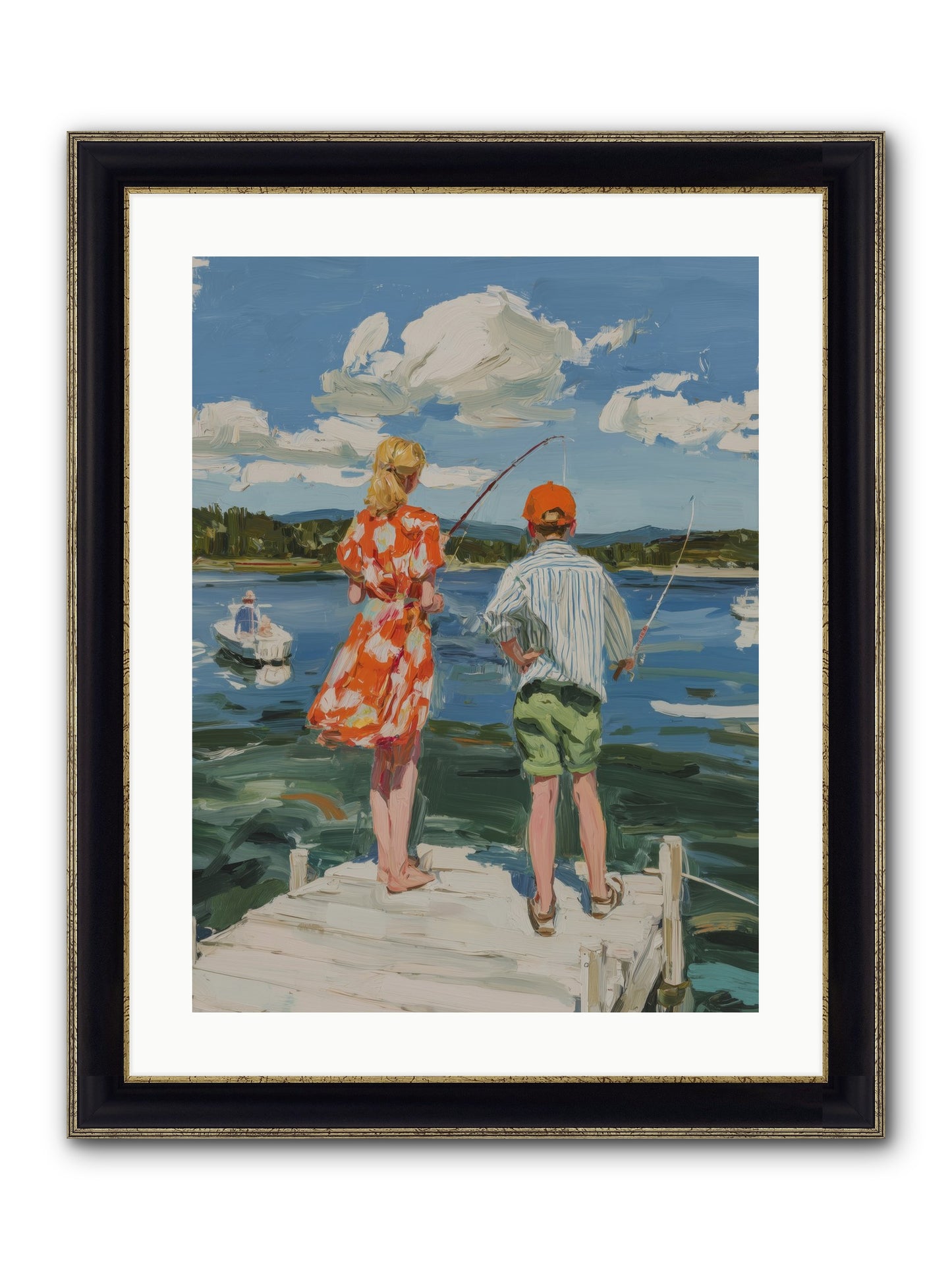 First Light Fisher Framed Print - Black & Gold 18x24