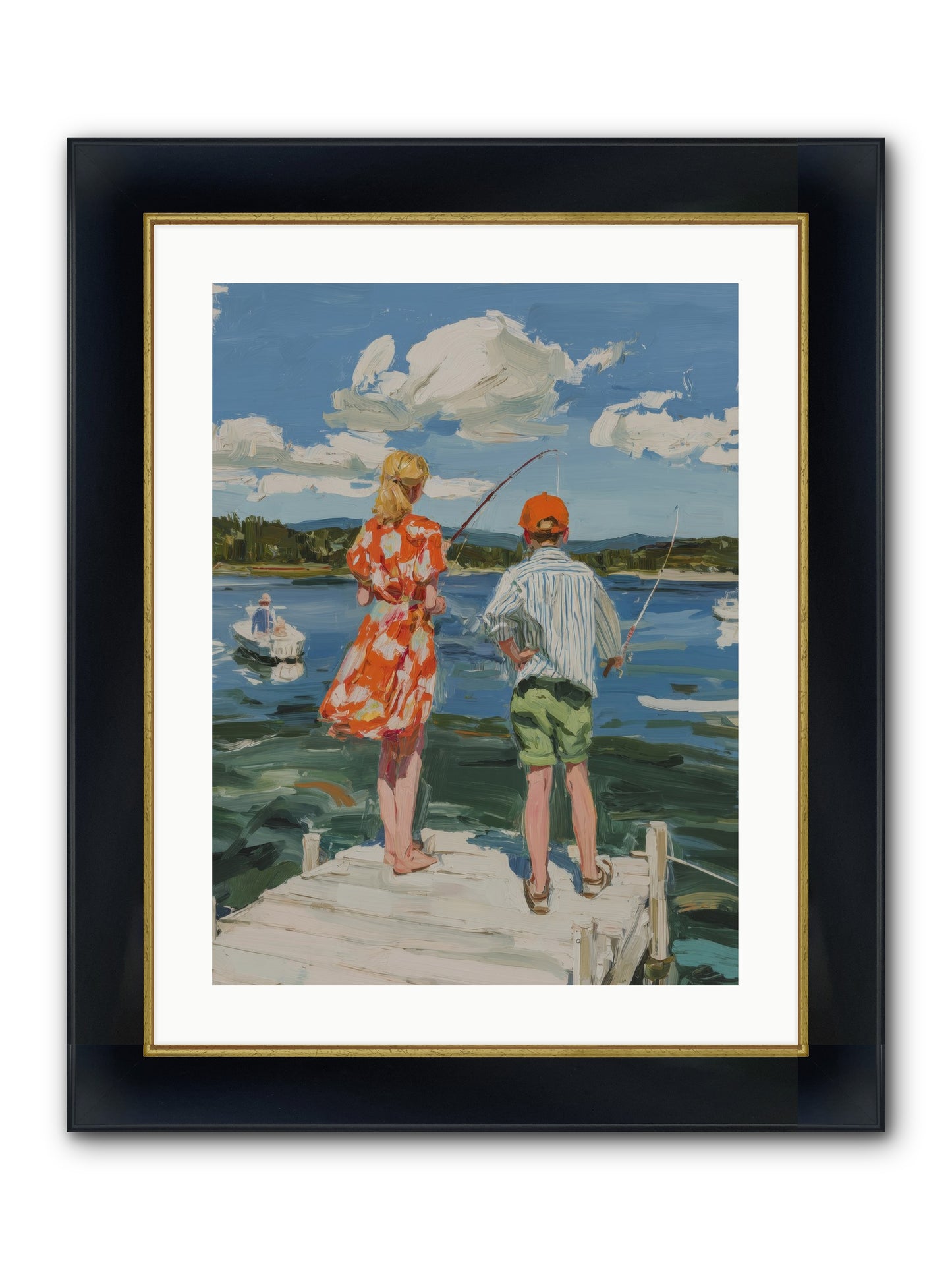 First Light Fisher Framed Print - Wide Black w/Gold 18x24