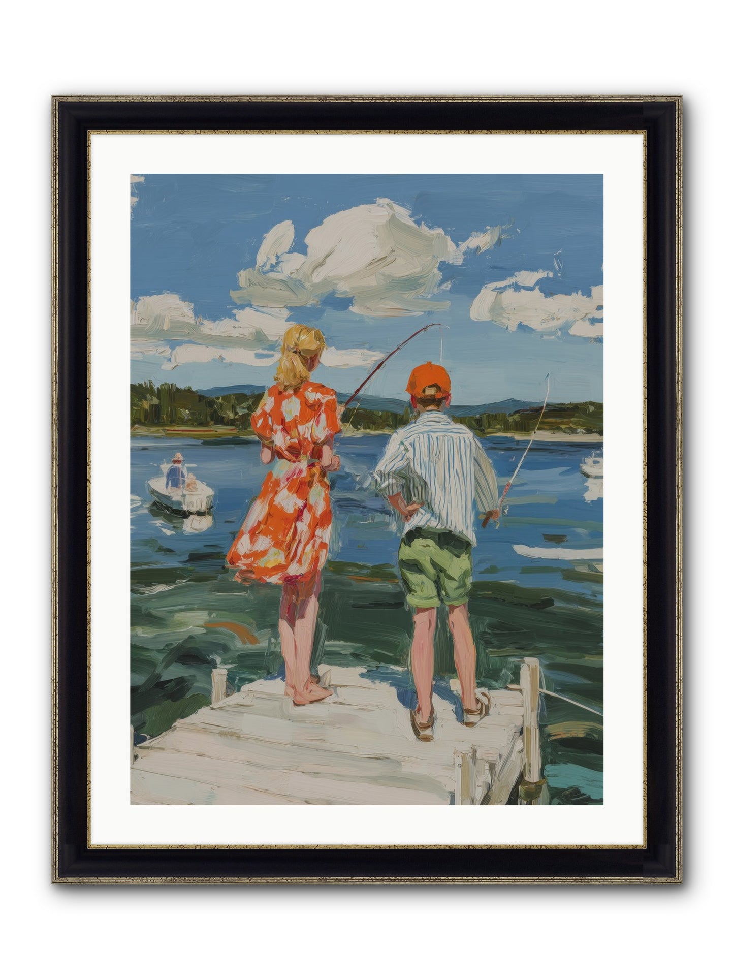 First Light Fisher Framed Print - Black & Gold 24x32
