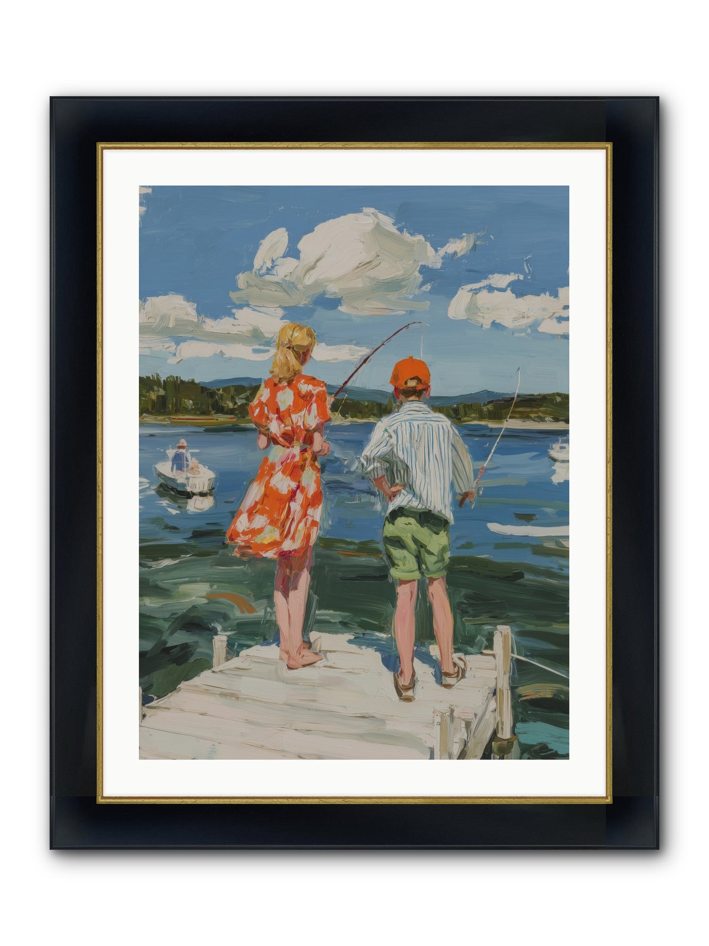 First Light Fisher Framed Print - Wide Black w/Gold 24x32
