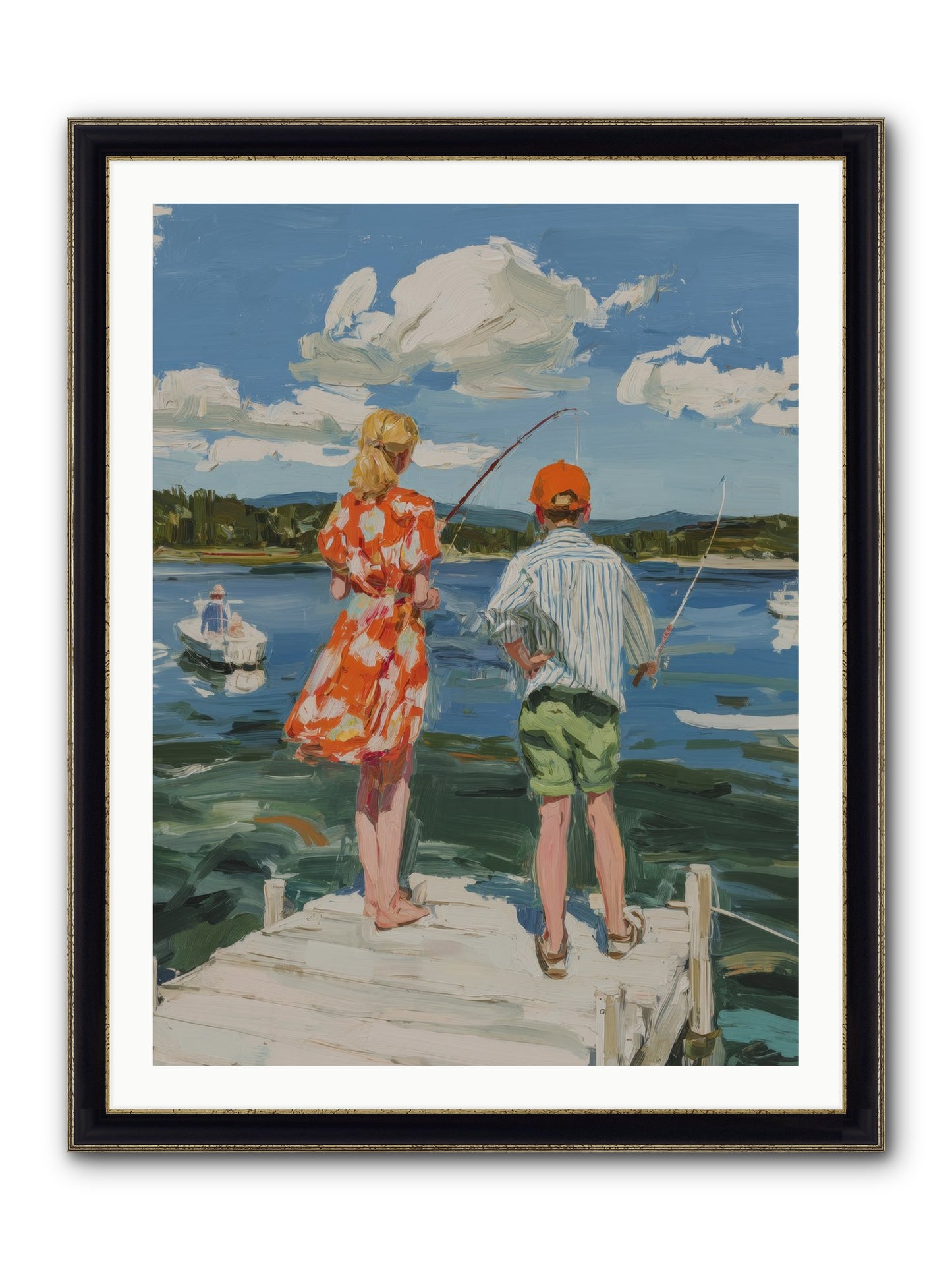First Light Fisher Framed Print - Black & Gold 30x40