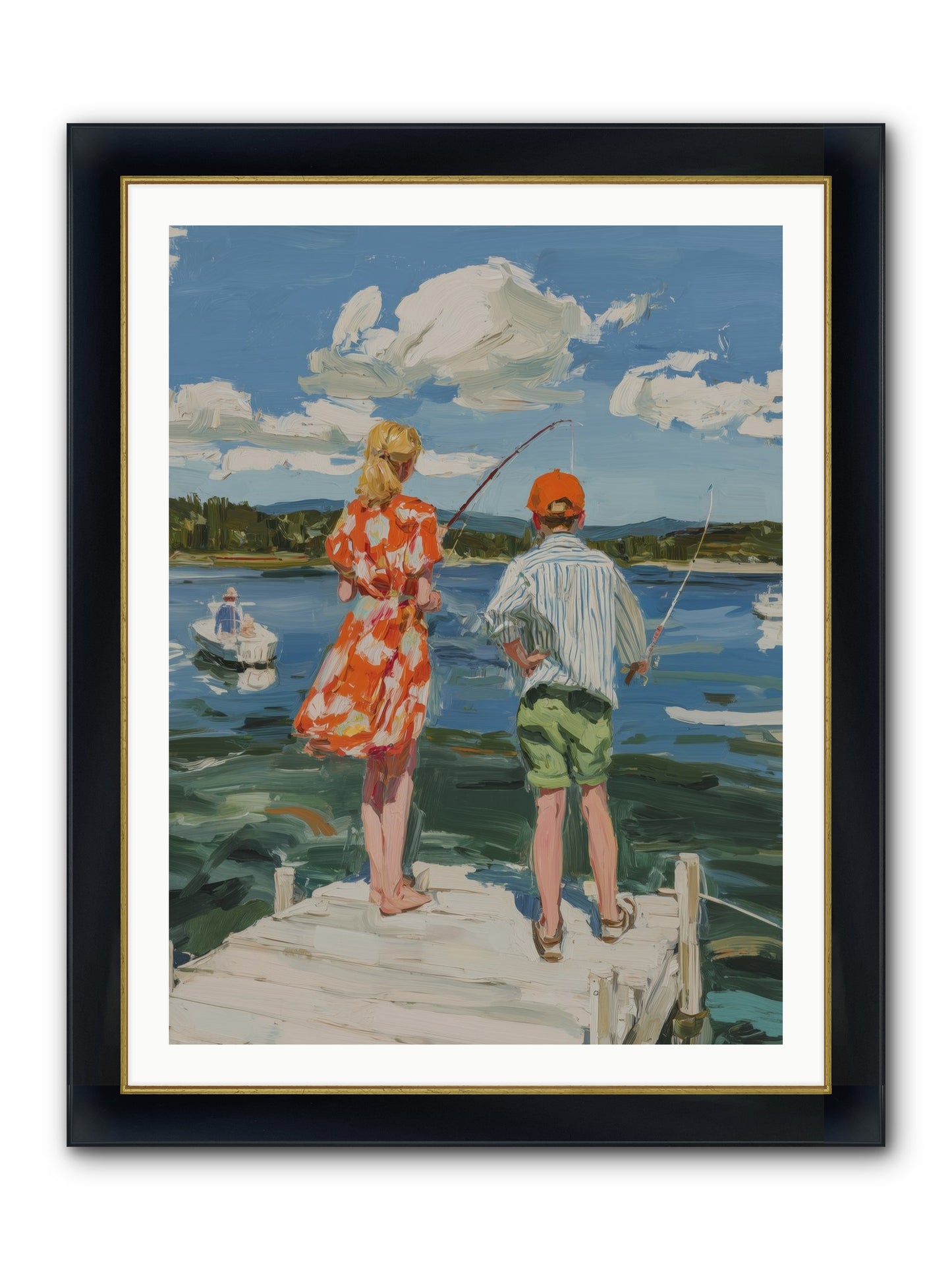 First Light Fisher Framed Print - Wide Black w/Gold 30x40