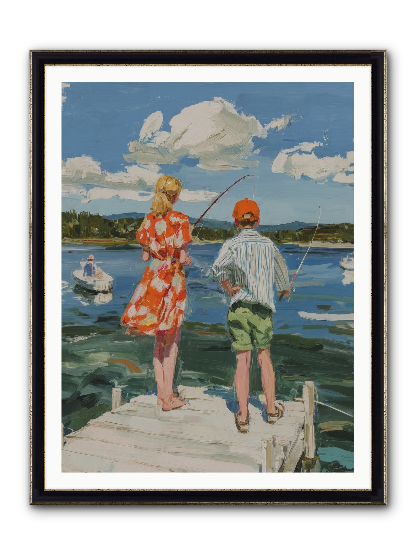 First Light Fisher Framed Print - Black & Gold 36x48