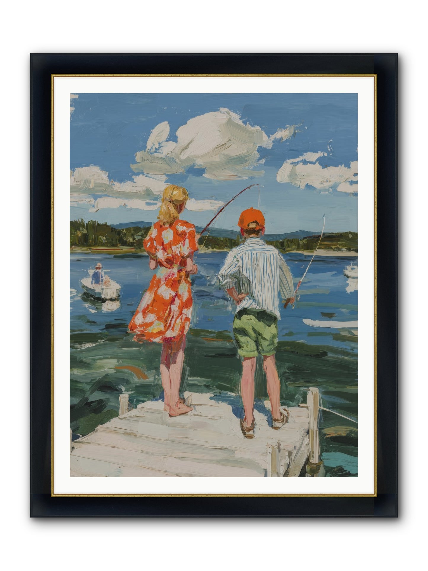 First Light Fisher Framed Print - Wide Black w/Gold 36x48