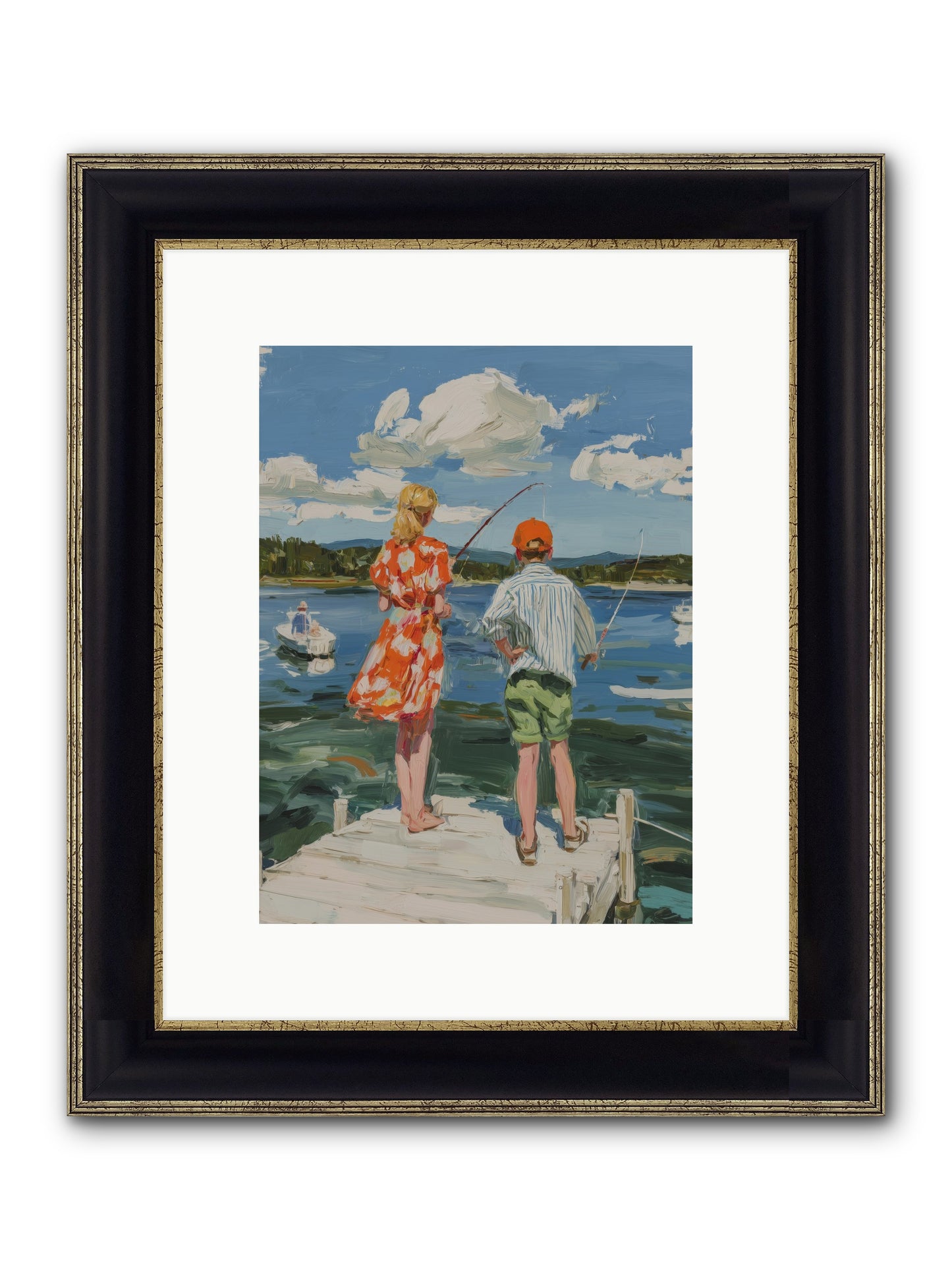 First Light Fisher Framed Print - Black & Gold 9x12